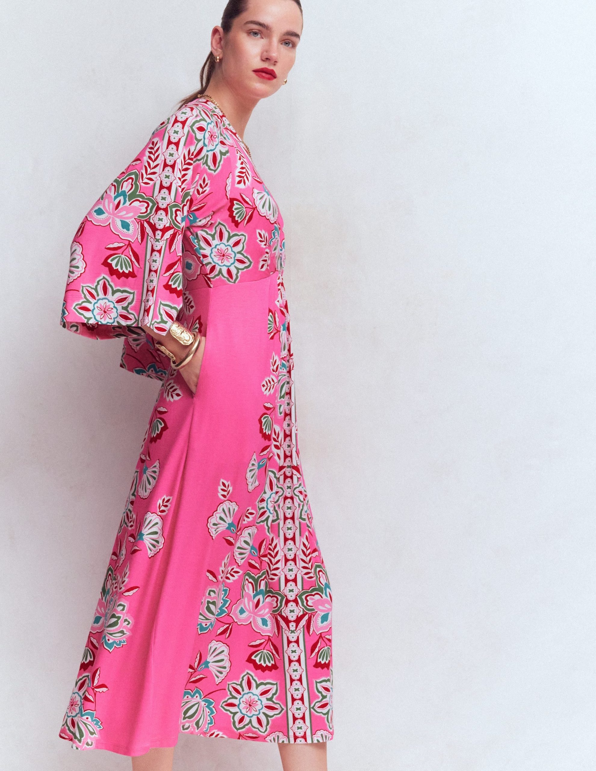Nell Kimono Midi Jersey Dress-Pink. Blossom Elegance - Image 4