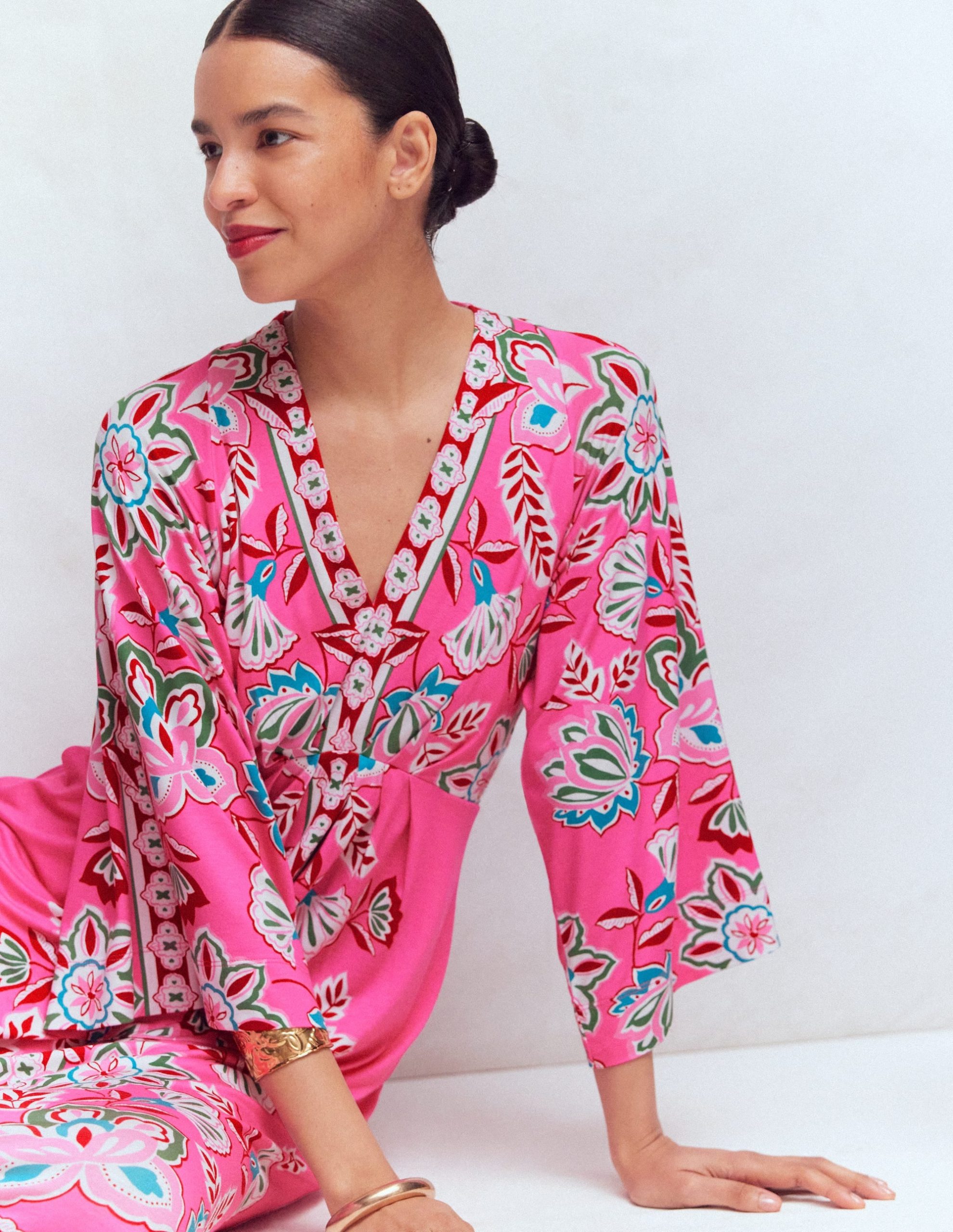 Nell Kimono Midi Jersey Dress-Pink. Blossom Elegance - Image 6
