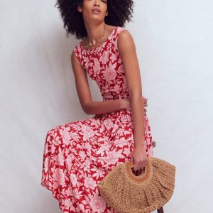 Tamsin Jersey Midi Dress-Spicy Red. Tigers Paradise