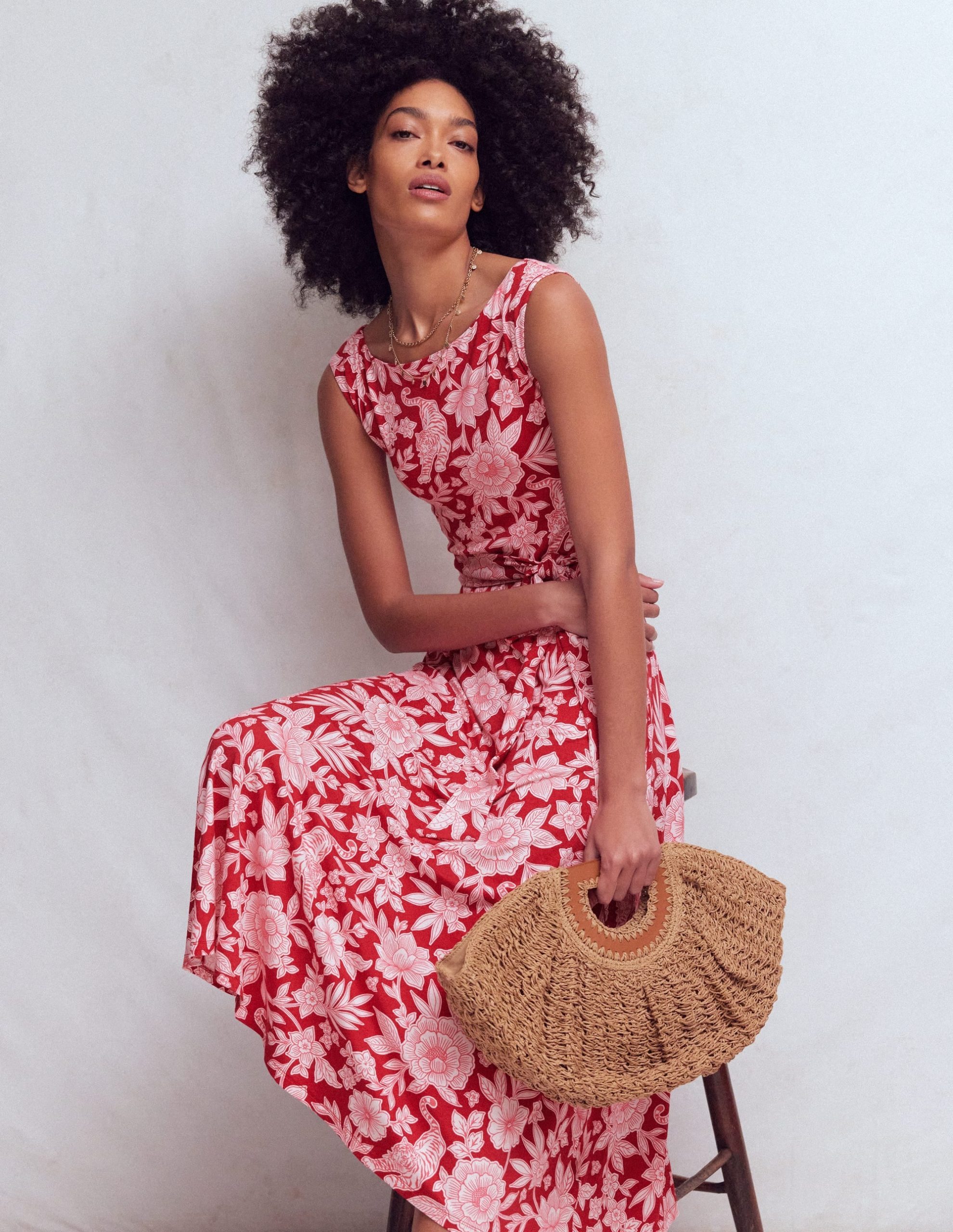 Tamsin Jersey Midi Dress-Spicy Red. Tigers Paradise