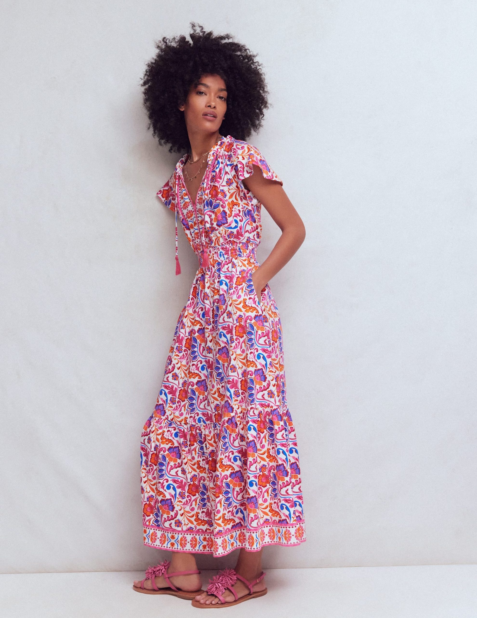 Tala Tiered Jersey Maxi Dress-Pink. Flourishing Meadow
