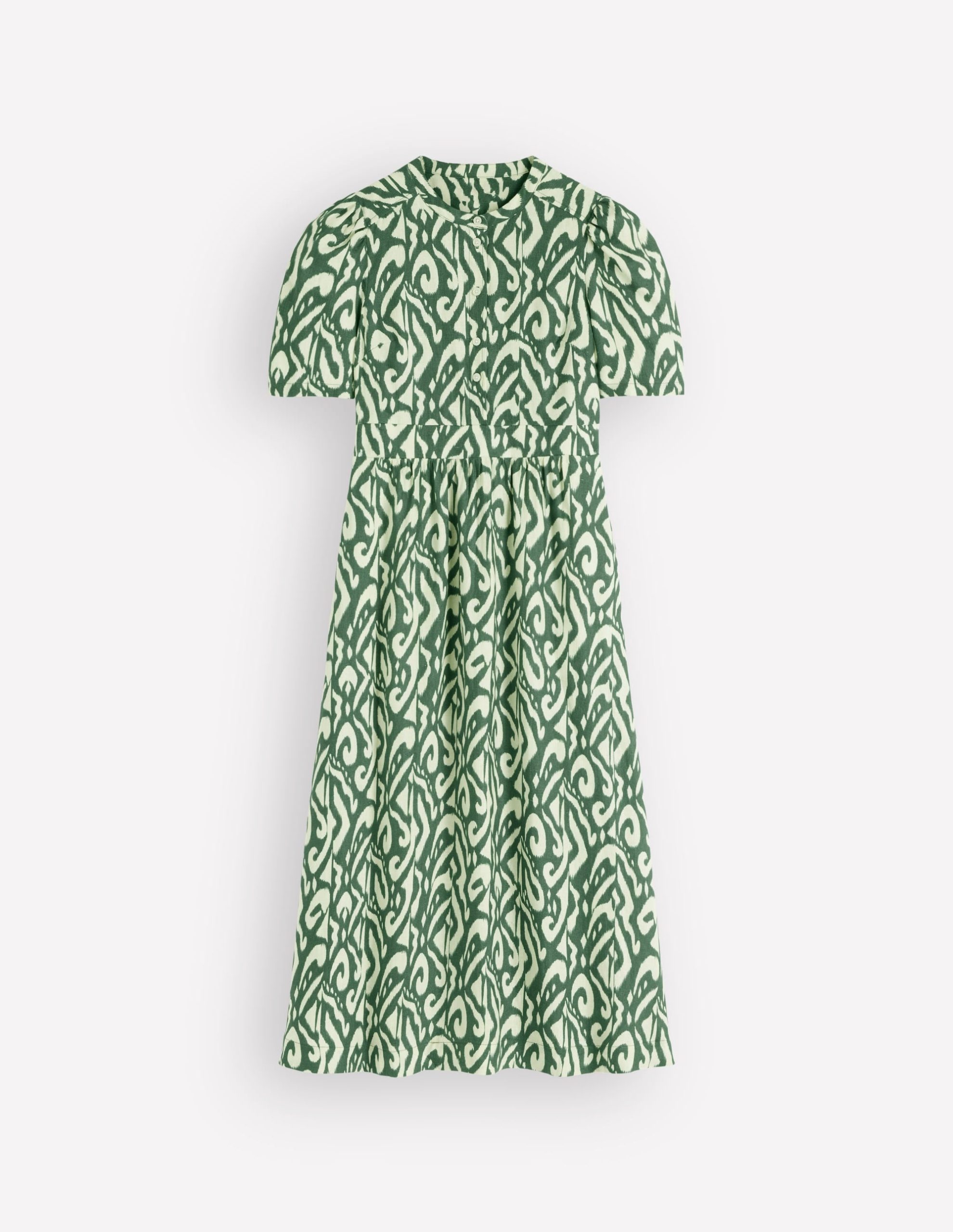 Ivy Button Linen Midi Dress-Hunter Green Ikat - Image 5