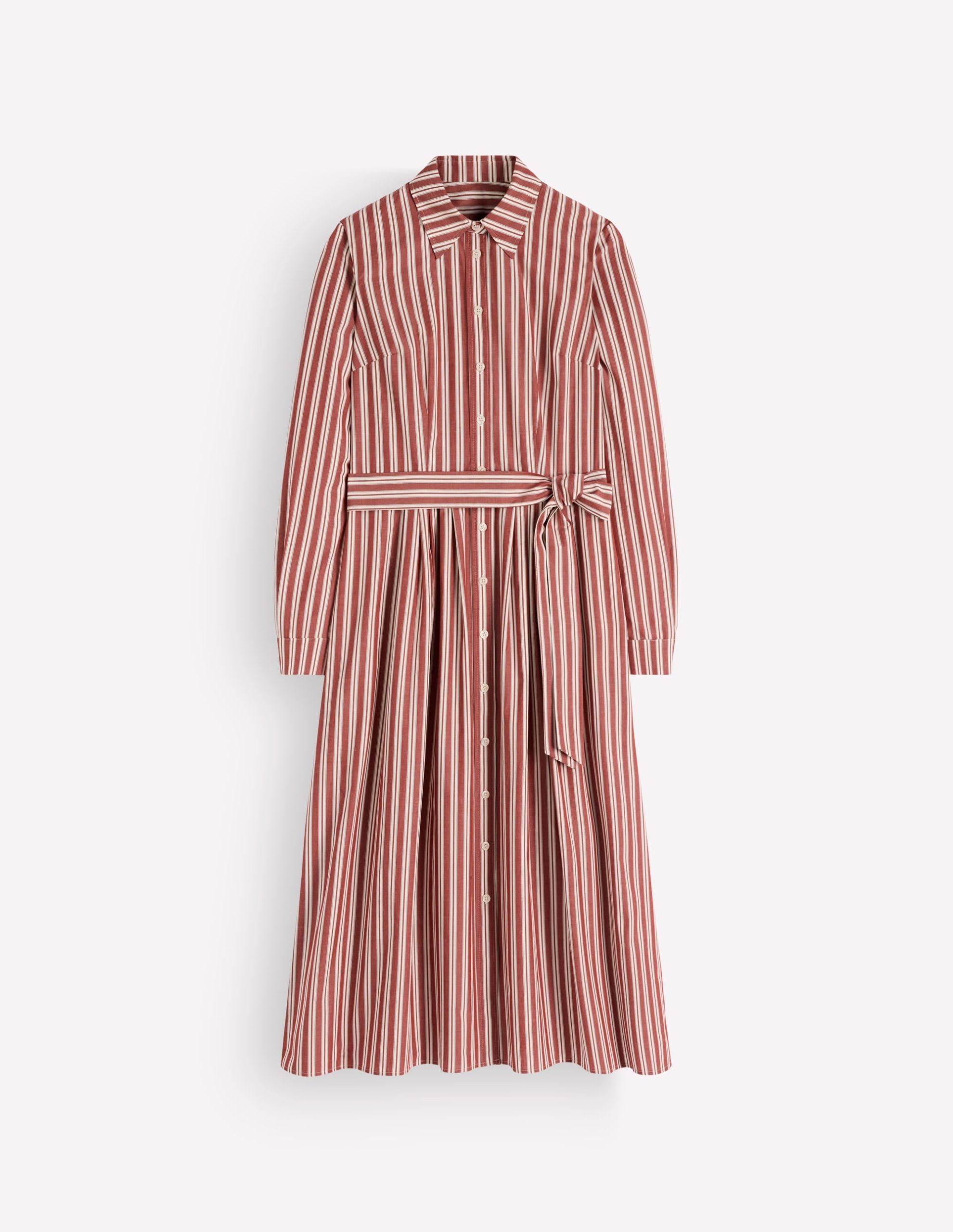 Alexa Cotton Midi Shirt Dress-Rich Chestnut Stripe - Image 6