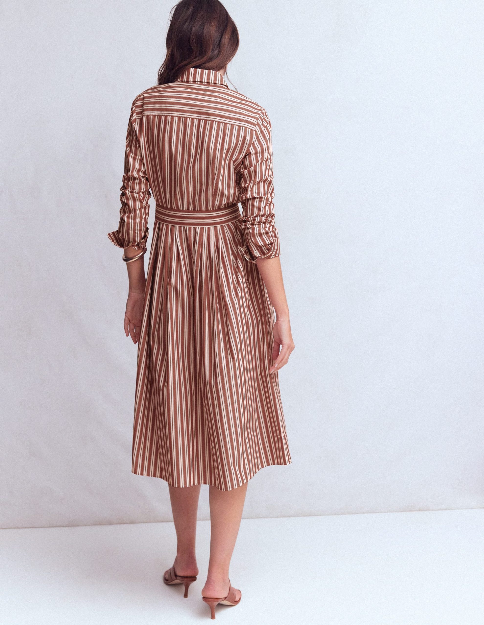 Alexa Cotton Midi Shirt Dress-Rich Chestnut Stripe - Image 3