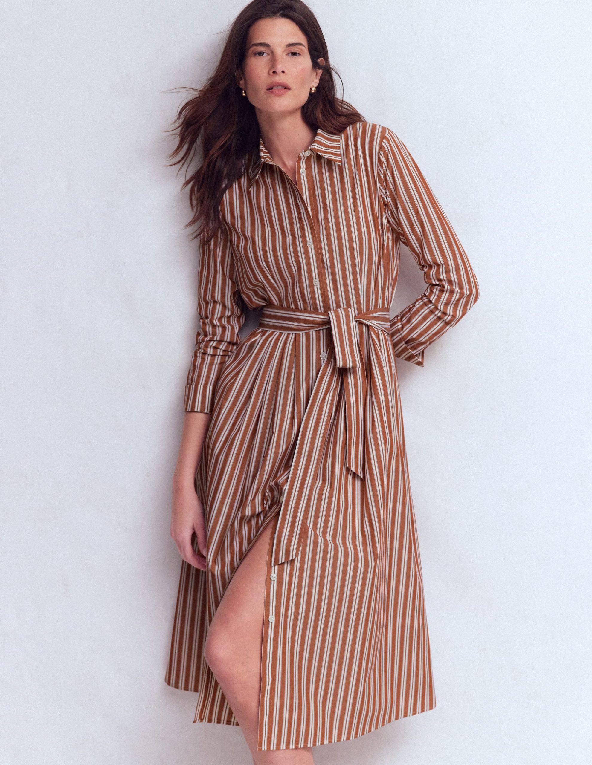 Alexa Cotton Midi Shirt Dress-Rich Chestnut Stripe - Image 5