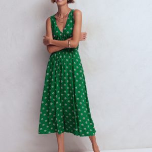 Elodie Jersey Maxi Dress-Green. Ornamental Floweret