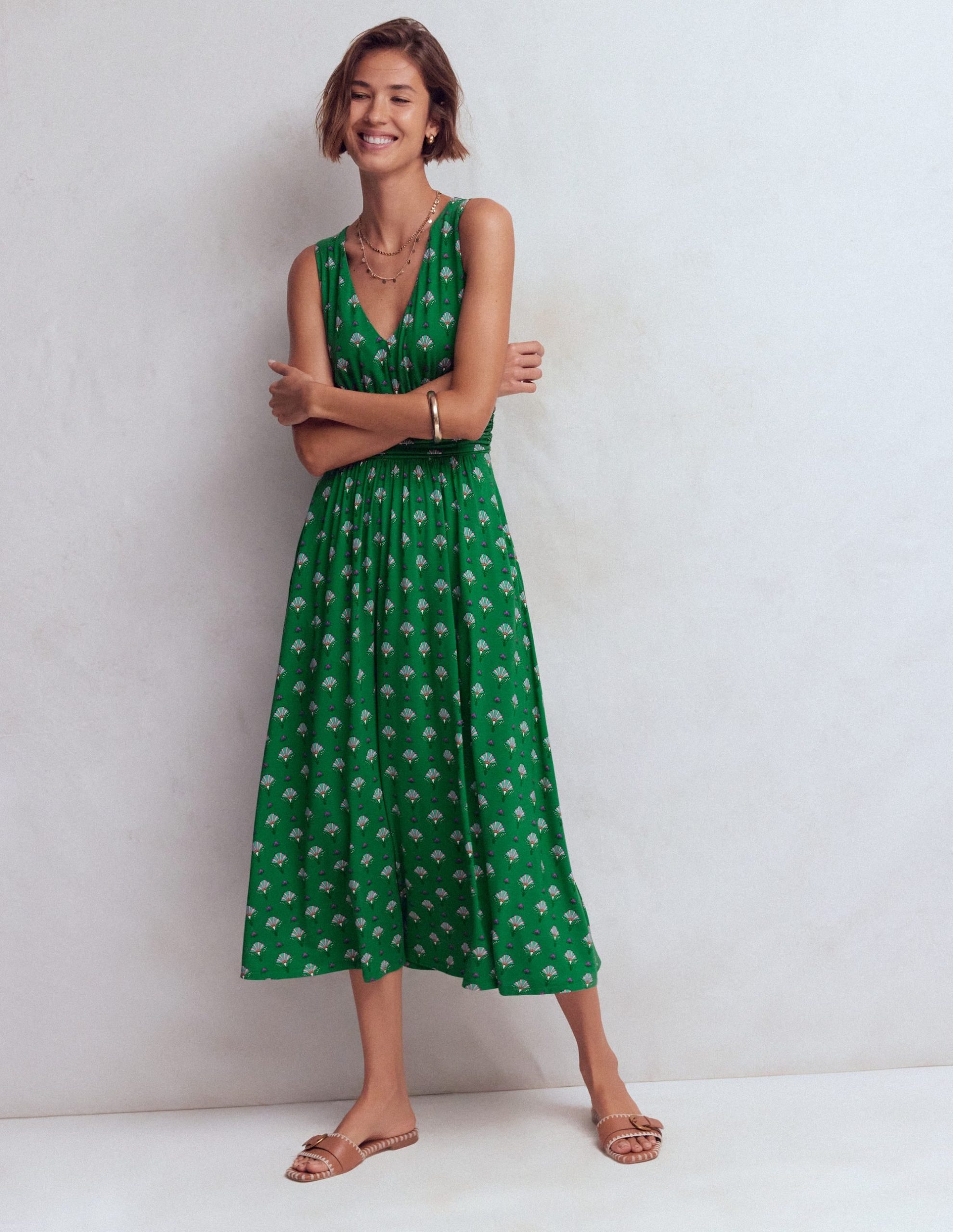 Elodie Jersey Maxi Dress-Green. Ornamental Floweret