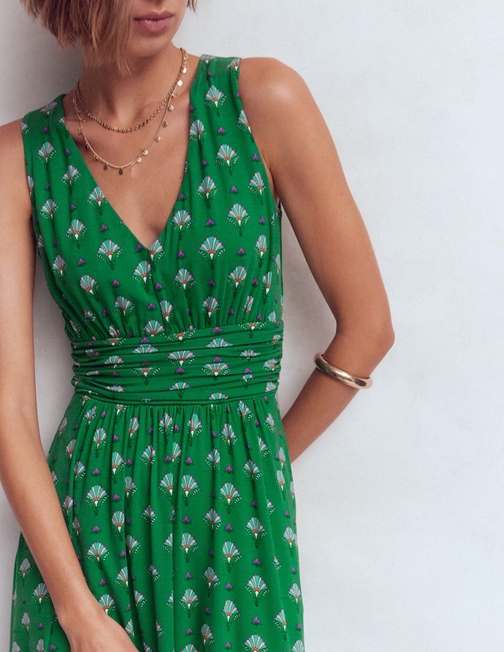 Elodie Jersey Maxi Dress-Green. Ornamental Floweret - Image 2