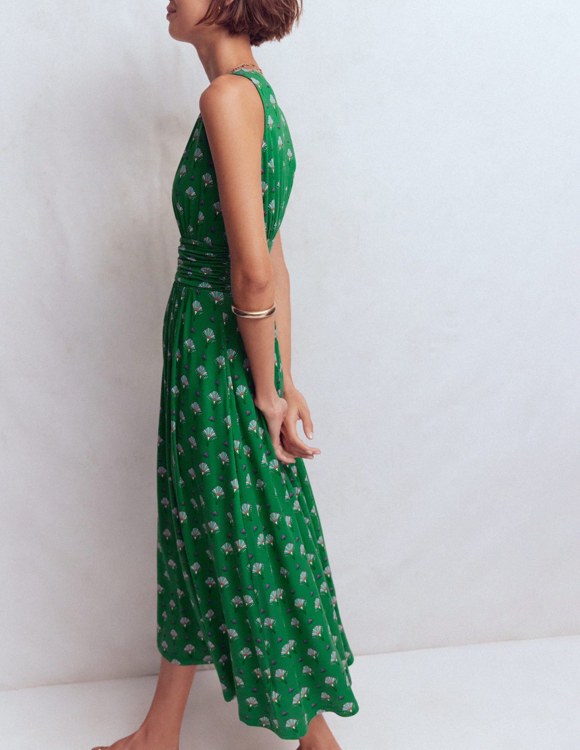 Elodie Jersey Maxi Dress-Green. Ornamental Floweret - Image 3