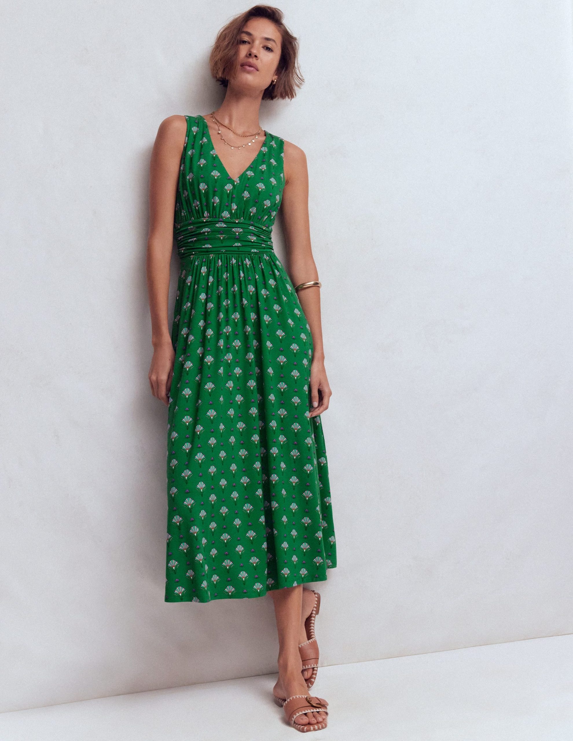 Elodie Jersey Maxi Dress-Green. Ornamental Floweret - Image 4