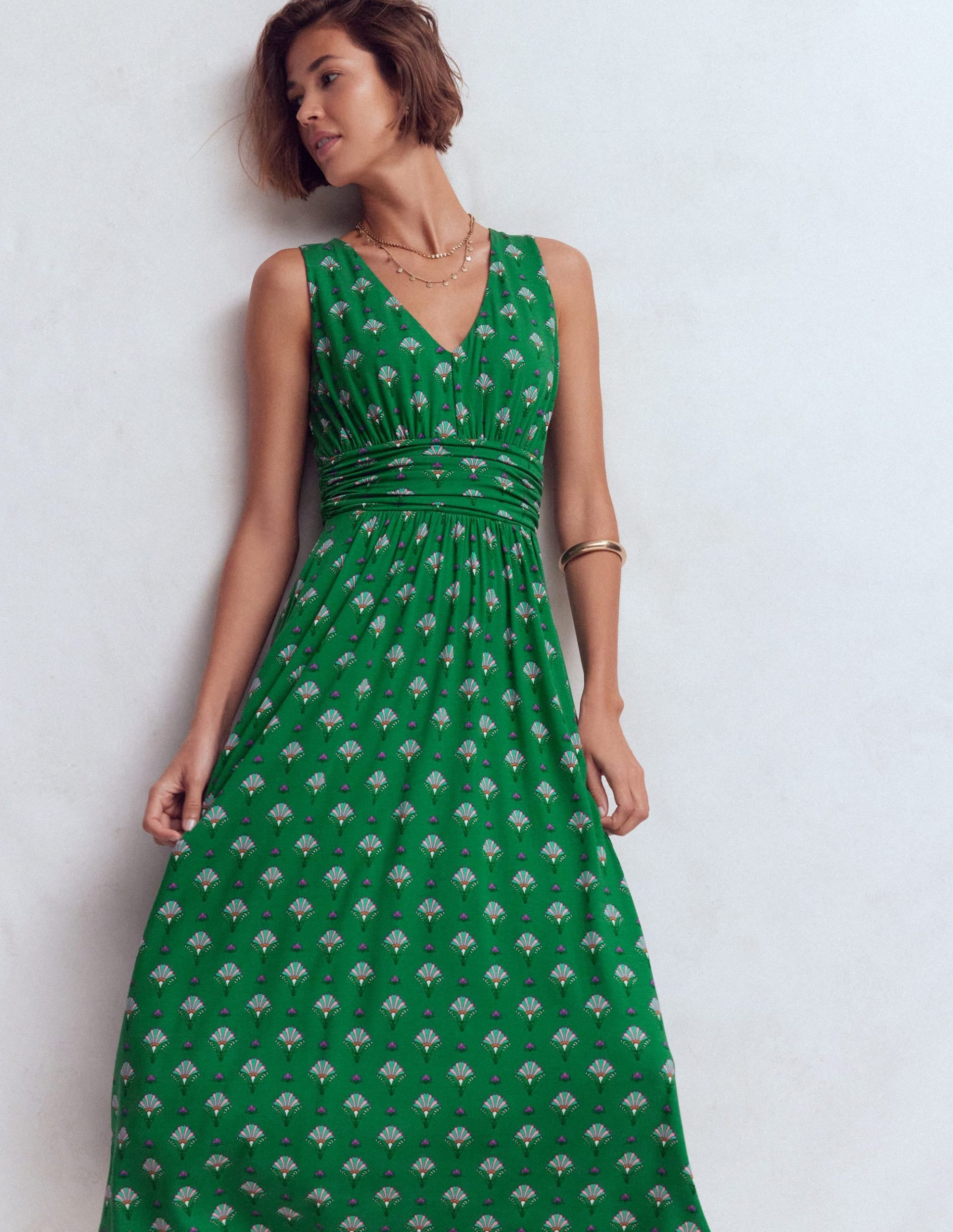 Elodie Jersey Maxi Dress-Green. Ornamental Floweret - Image 5