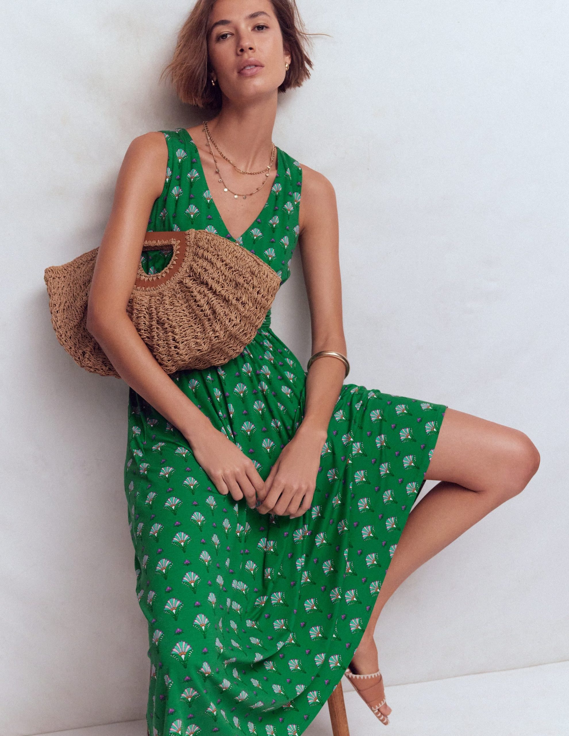 Elodie Jersey Maxi Dress-Green. Ornamental Floweret - Image 6