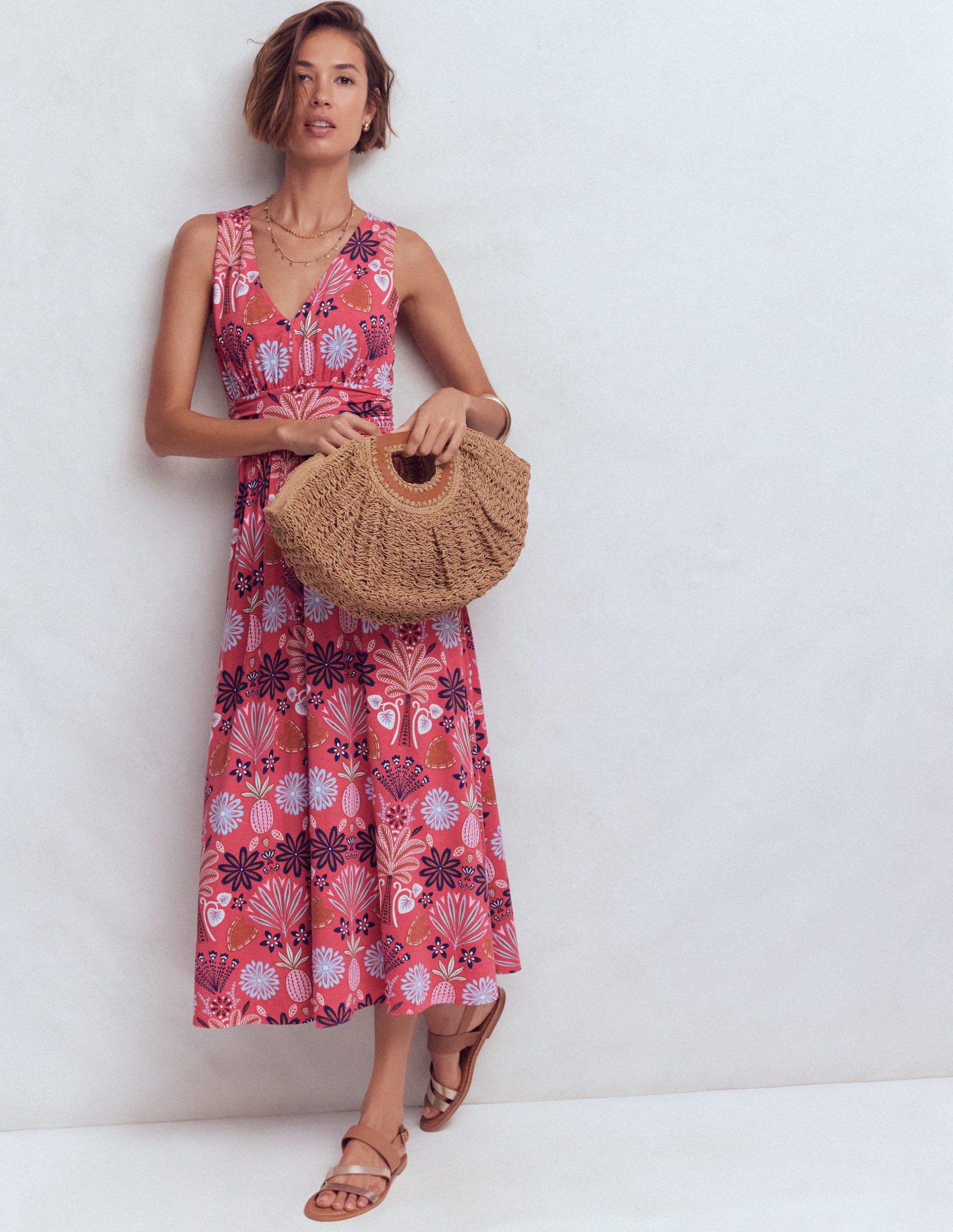 Elodie Jersey Maxi Dress-Cherry Blush. Tropical Forest