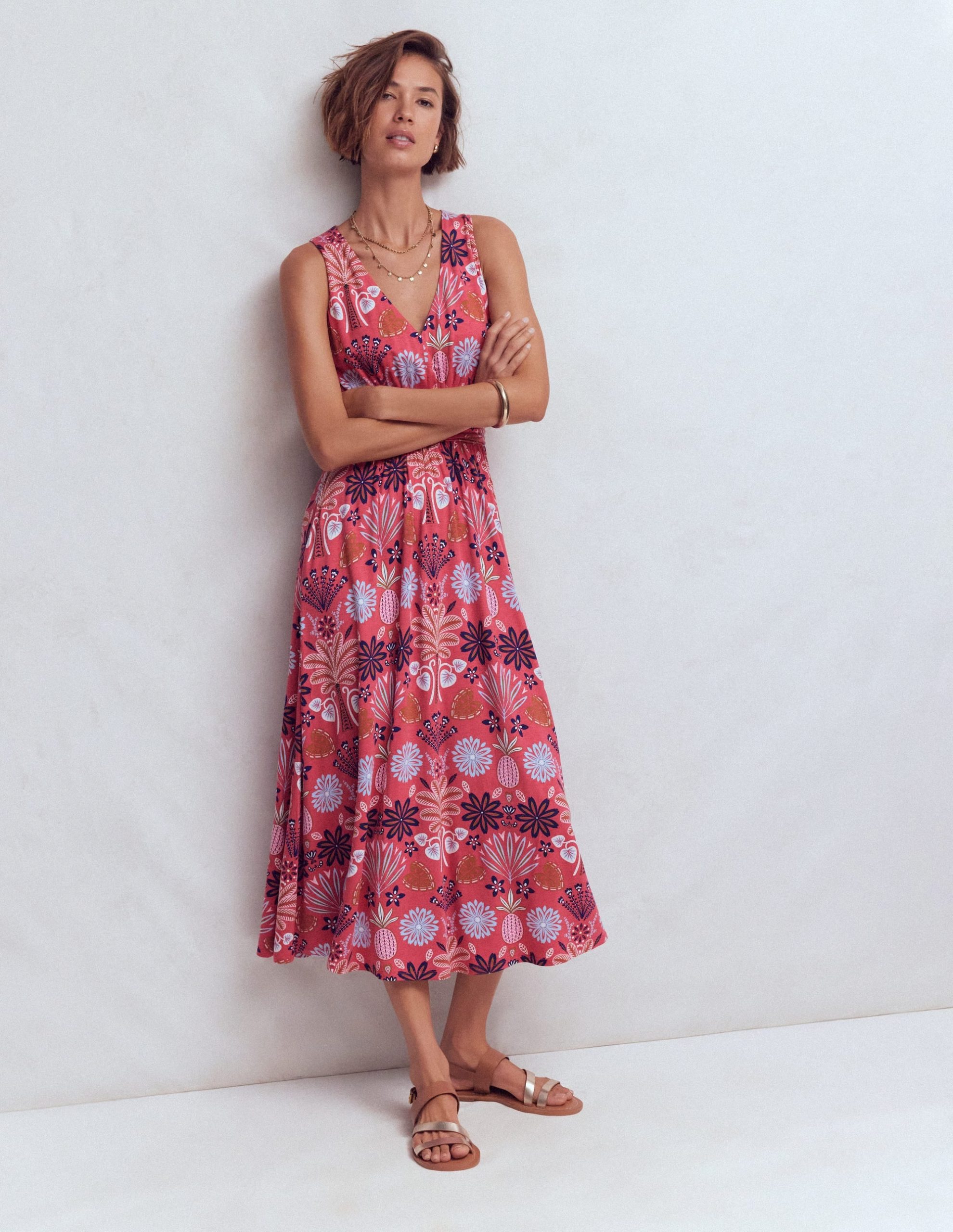Elodie Jersey Maxi Dress-Cherry Blush. Tropical Forest - Image 4