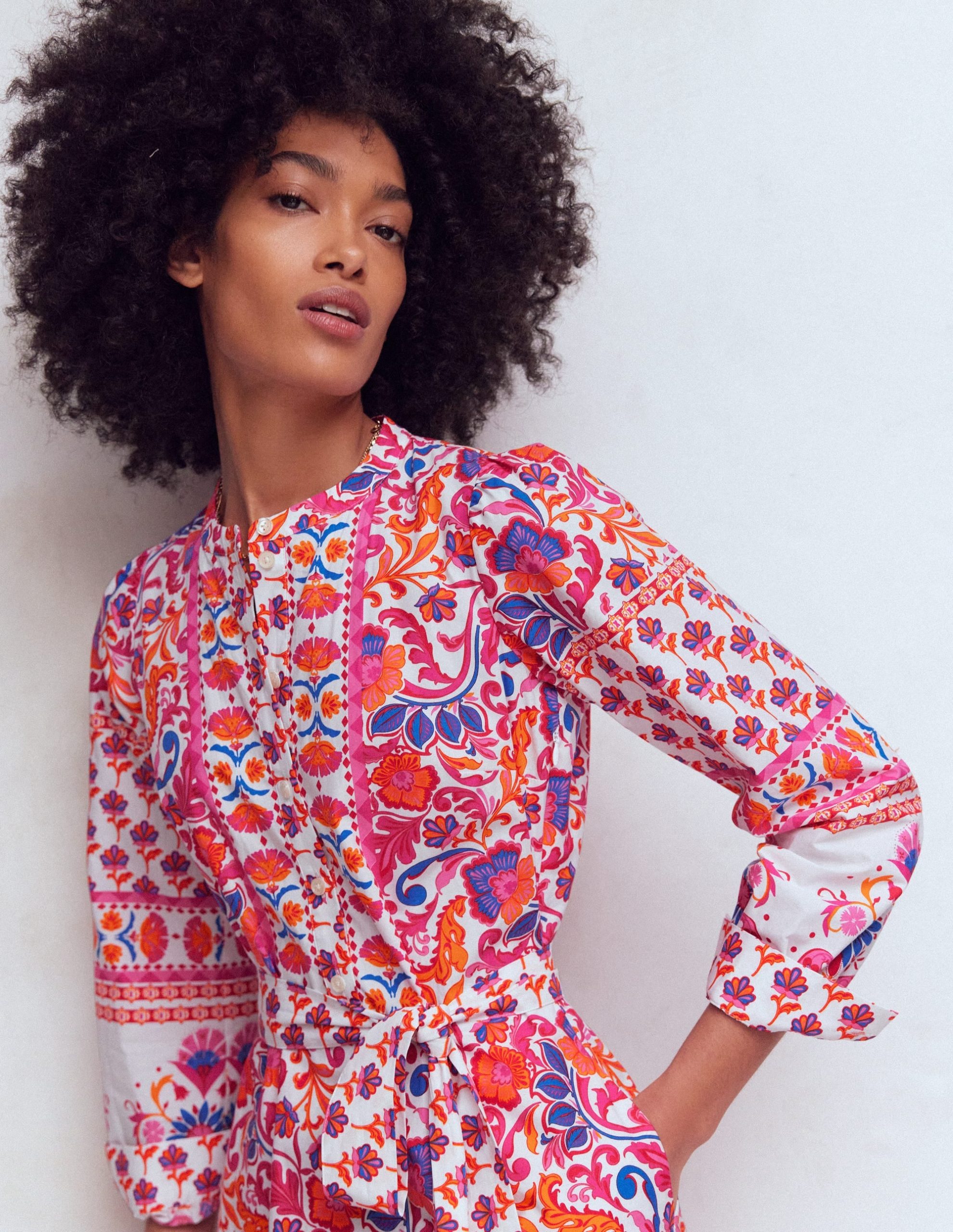 Ava Cotton Midi Dress-Pink Flourishing Meadow Border - Image 2