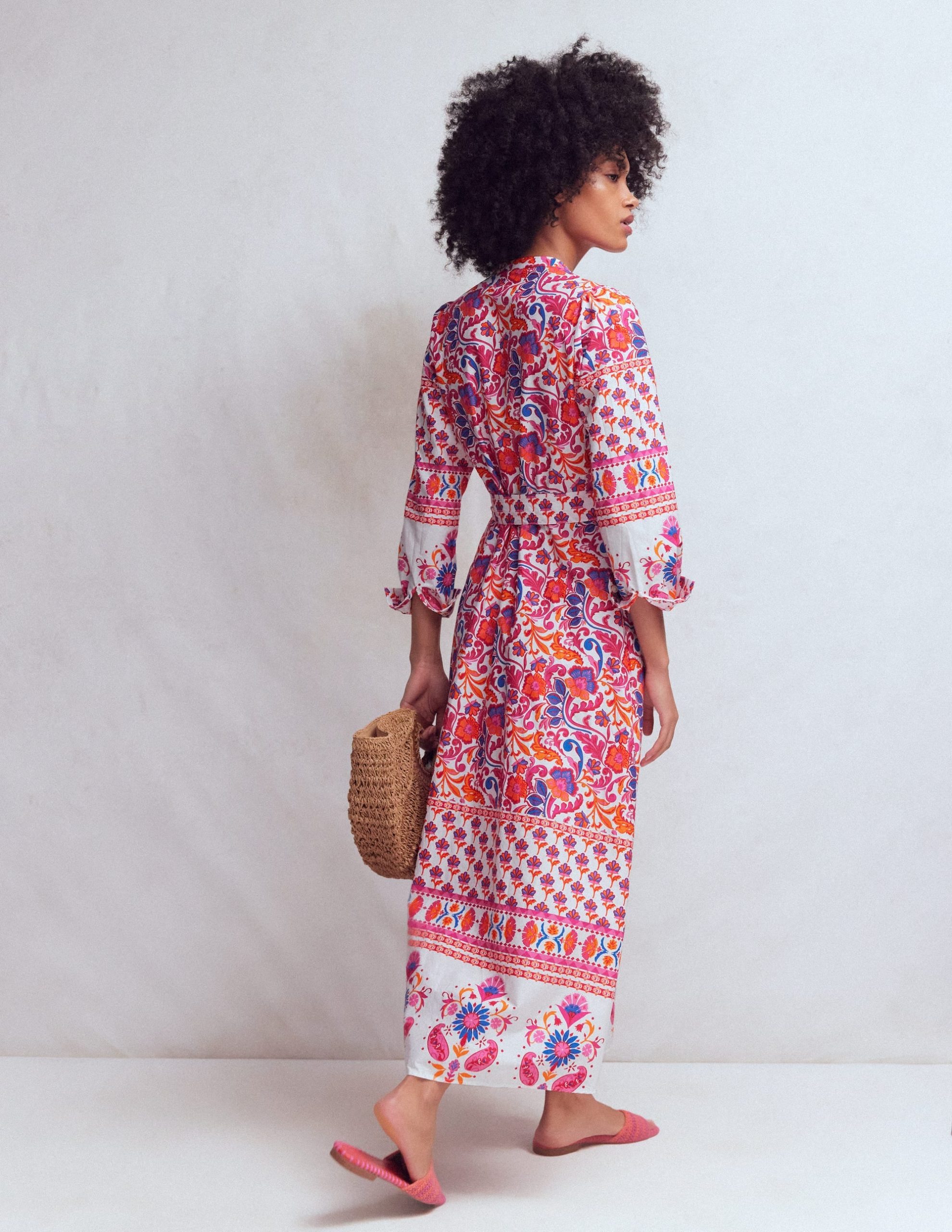 Ava Cotton Midi Dress-Pink Flourishing Meadow Border - Image 3