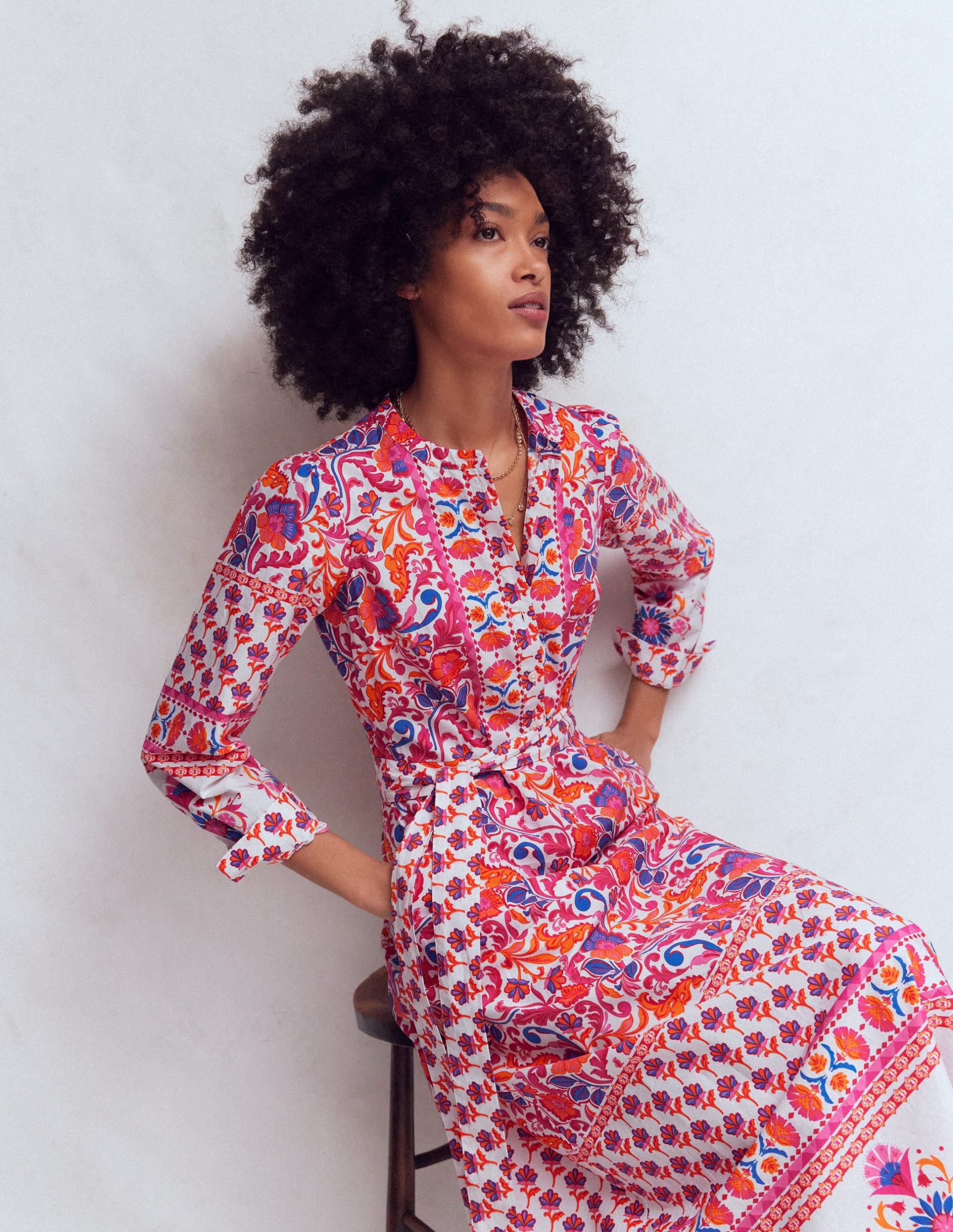 Ava Cotton Midi Dress-Pink Flourishing Meadow Border - Image 4