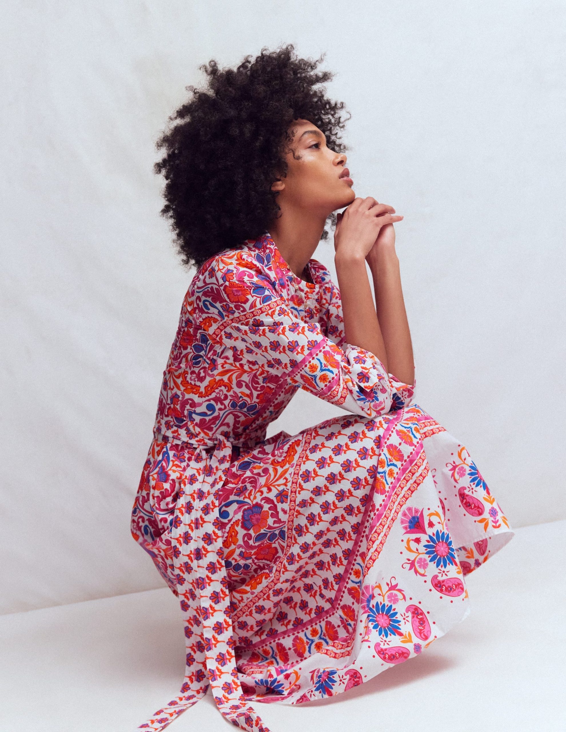 Ava Cotton Midi Dress-Pink Flourishing Meadow Border - Image 5