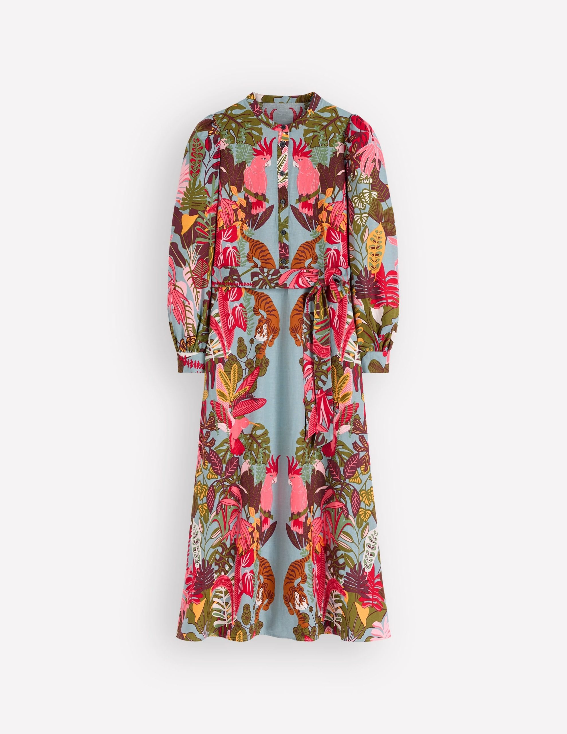 Ava Linen Blend Midi Dress-Blue Tropical Safari Placement - Image 6