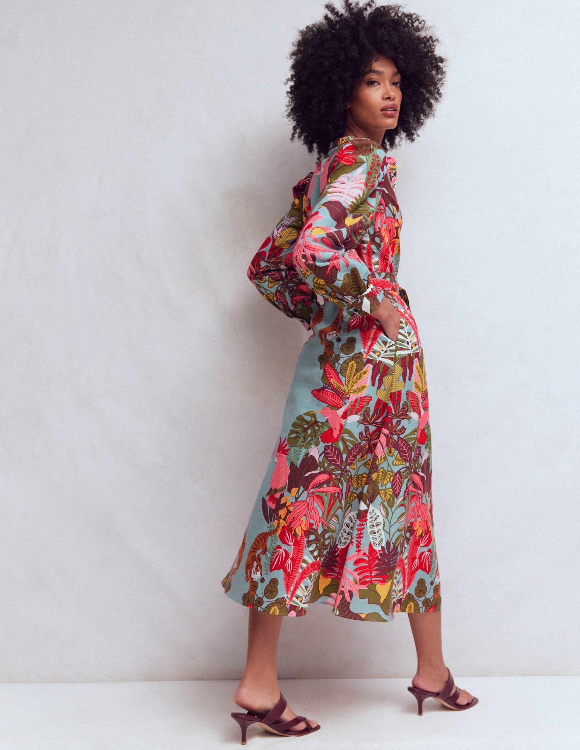 Ava Linen Blend Midi Dress-Blue Tropical Safari Placement - Image 3