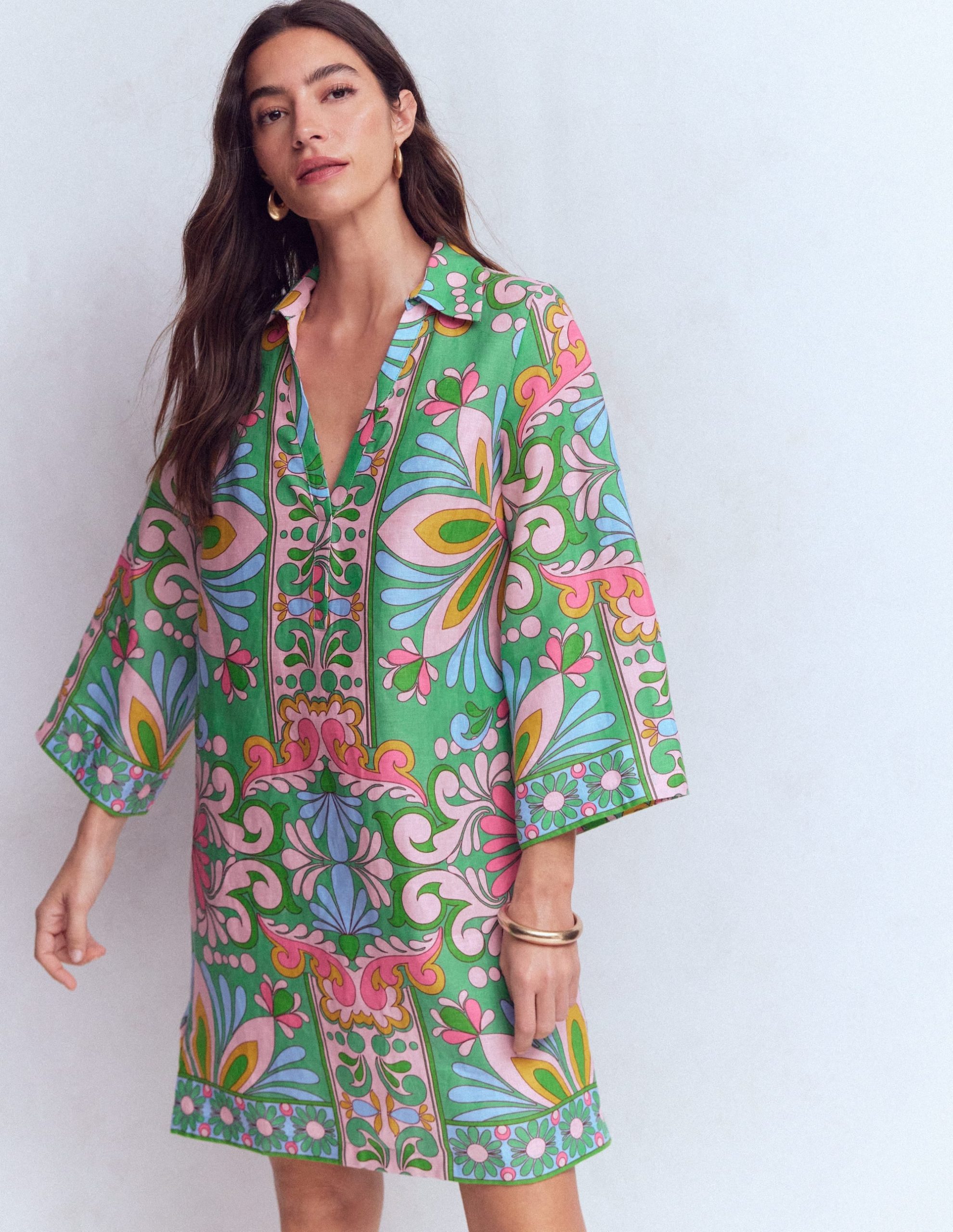 Carmen Linen Short Dress-Multi. Bloom Tapestry - Image 2