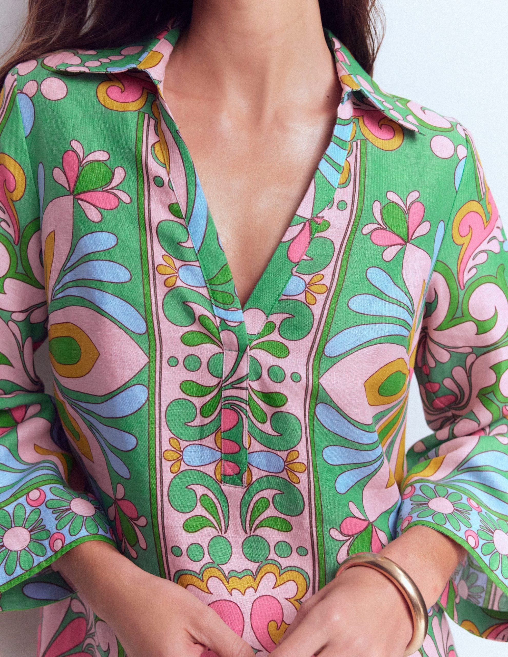 Carmen Linen Short Dress-Multi. Bloom Tapestry - Image 3