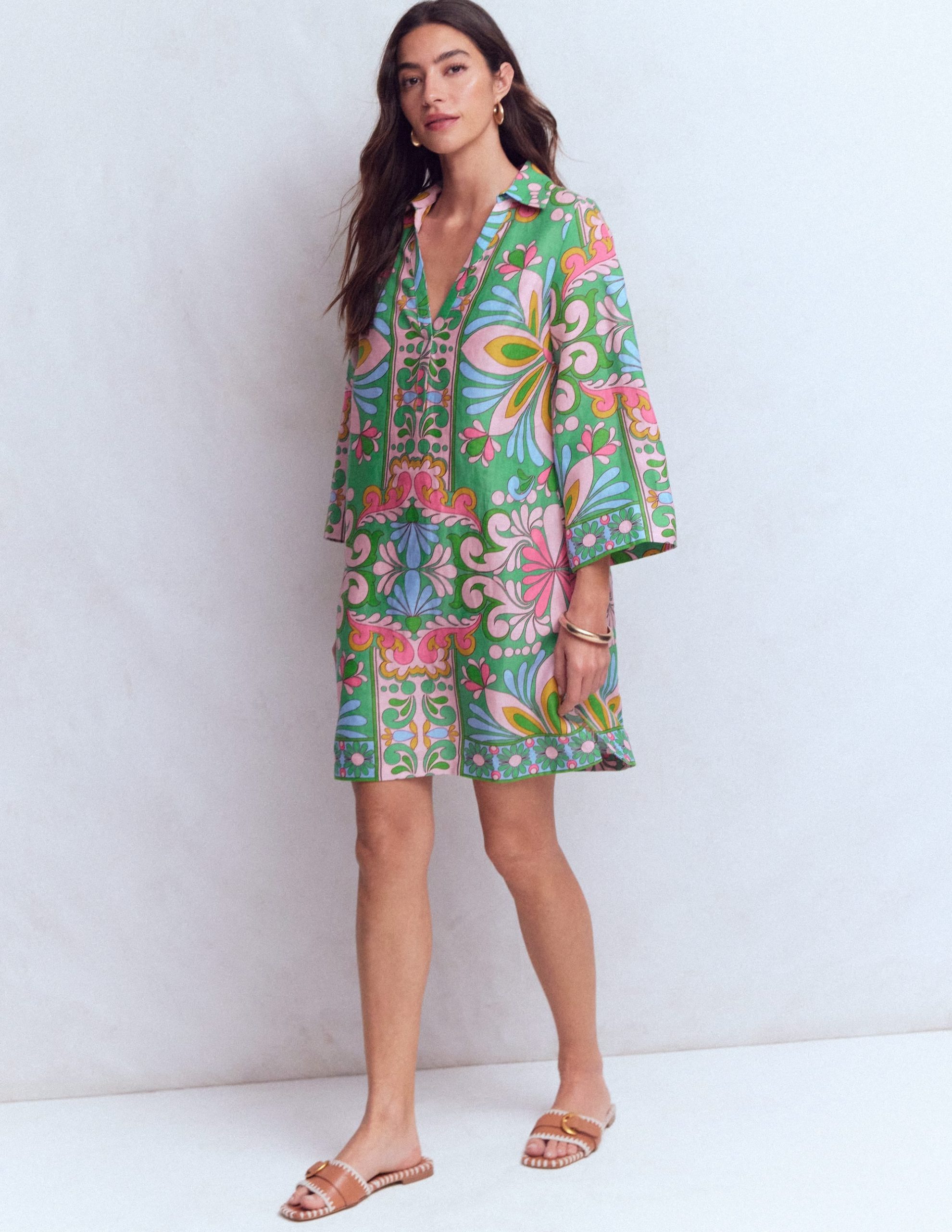 Carmen Linen Short Dress-Multi. Bloom Tapestry - Image 6