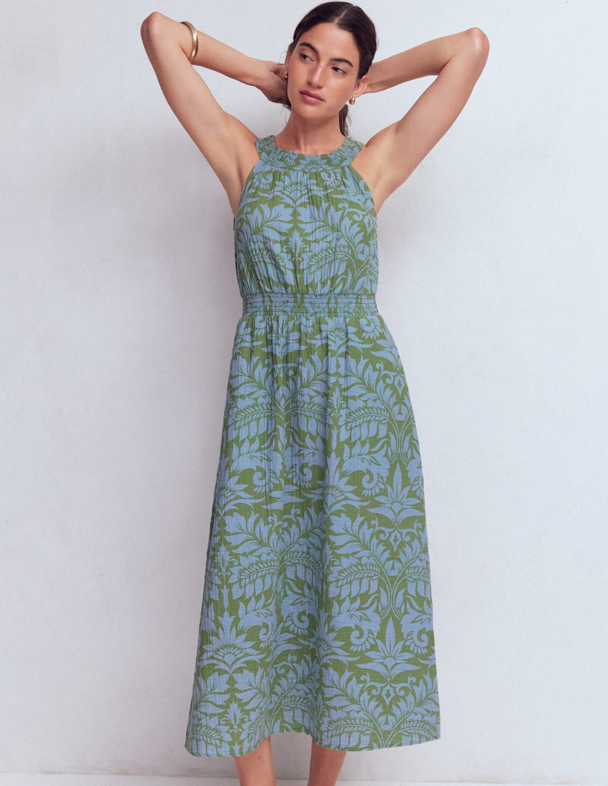 Daphne Double Cloth Dress-Green Ornamental Foliage - Image 4
