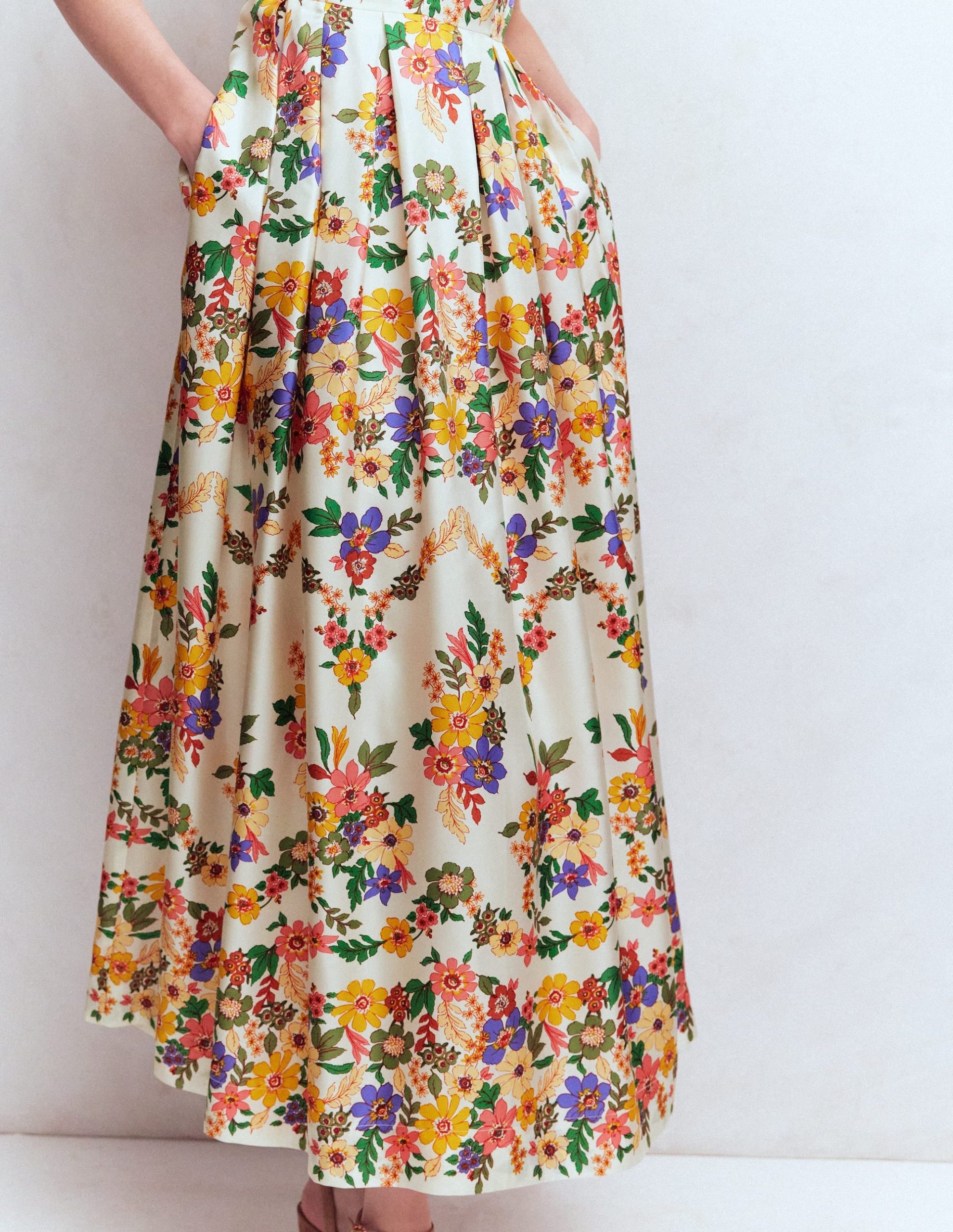 Pleat V-neck Dress-Multi Meadow Flowers - Image 2