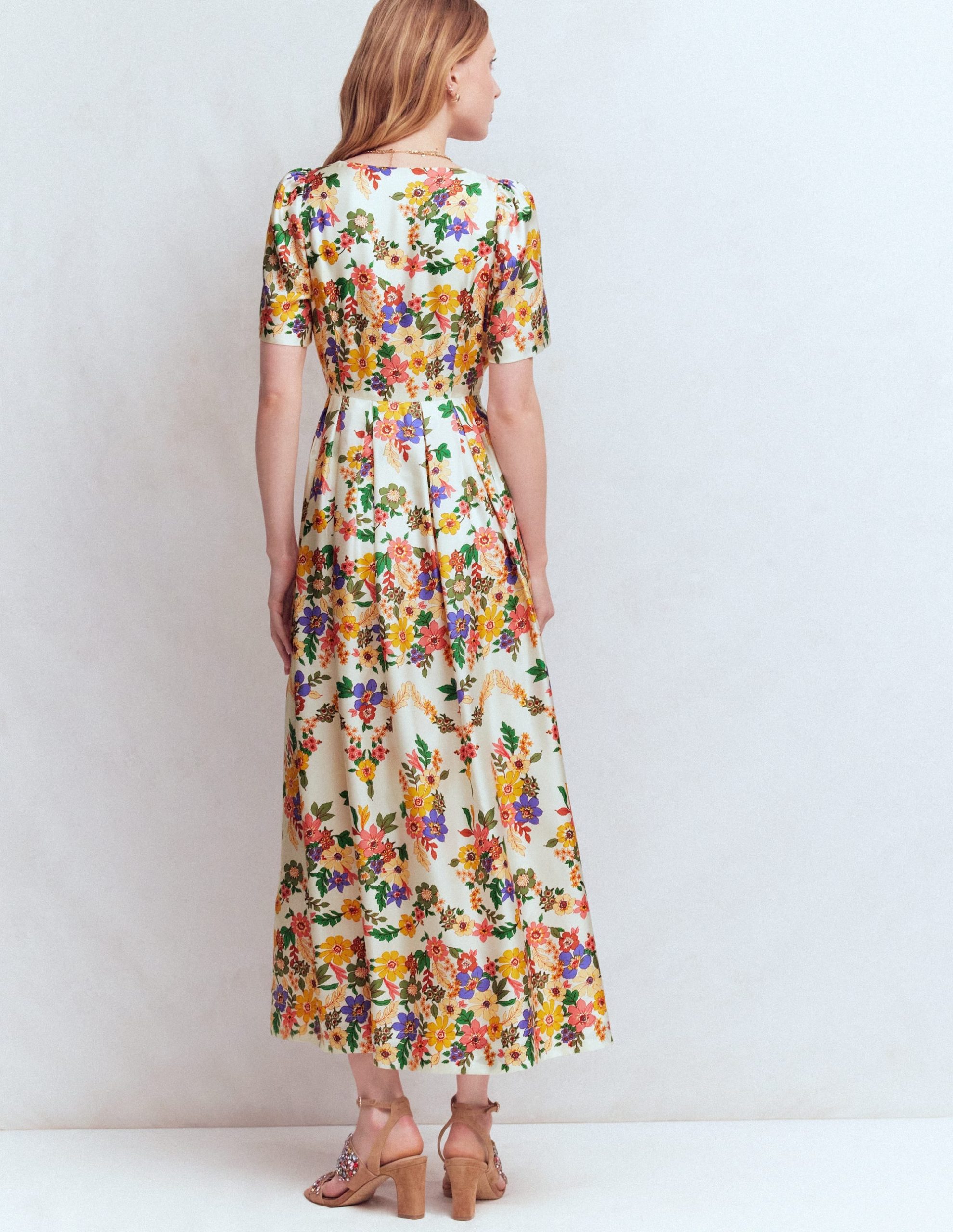 Pleat V-neck Dress-Multi Meadow Flowers - Image 3