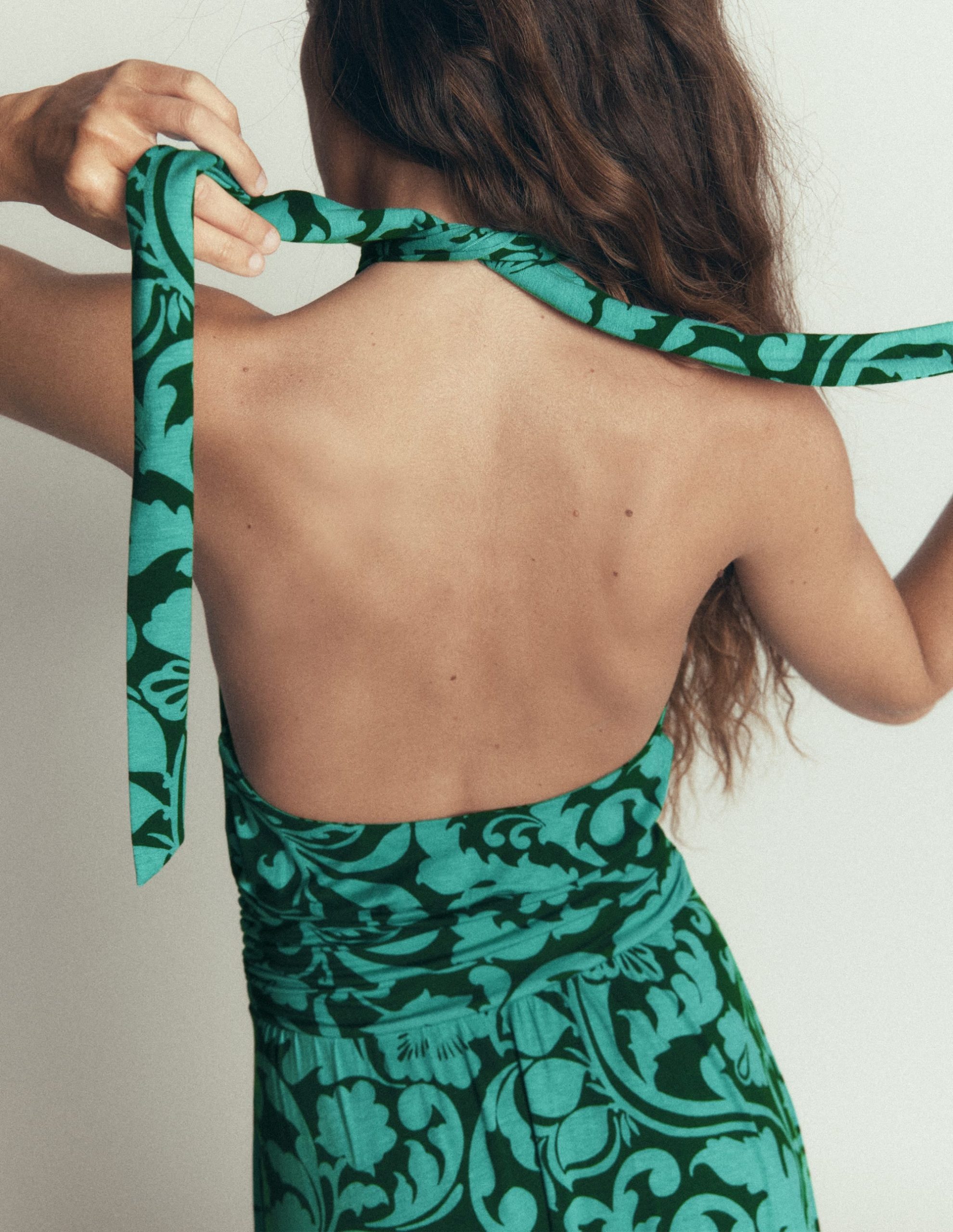 Sydney Twist Neck Jersey Dress-Green. Flourishing Meadow
