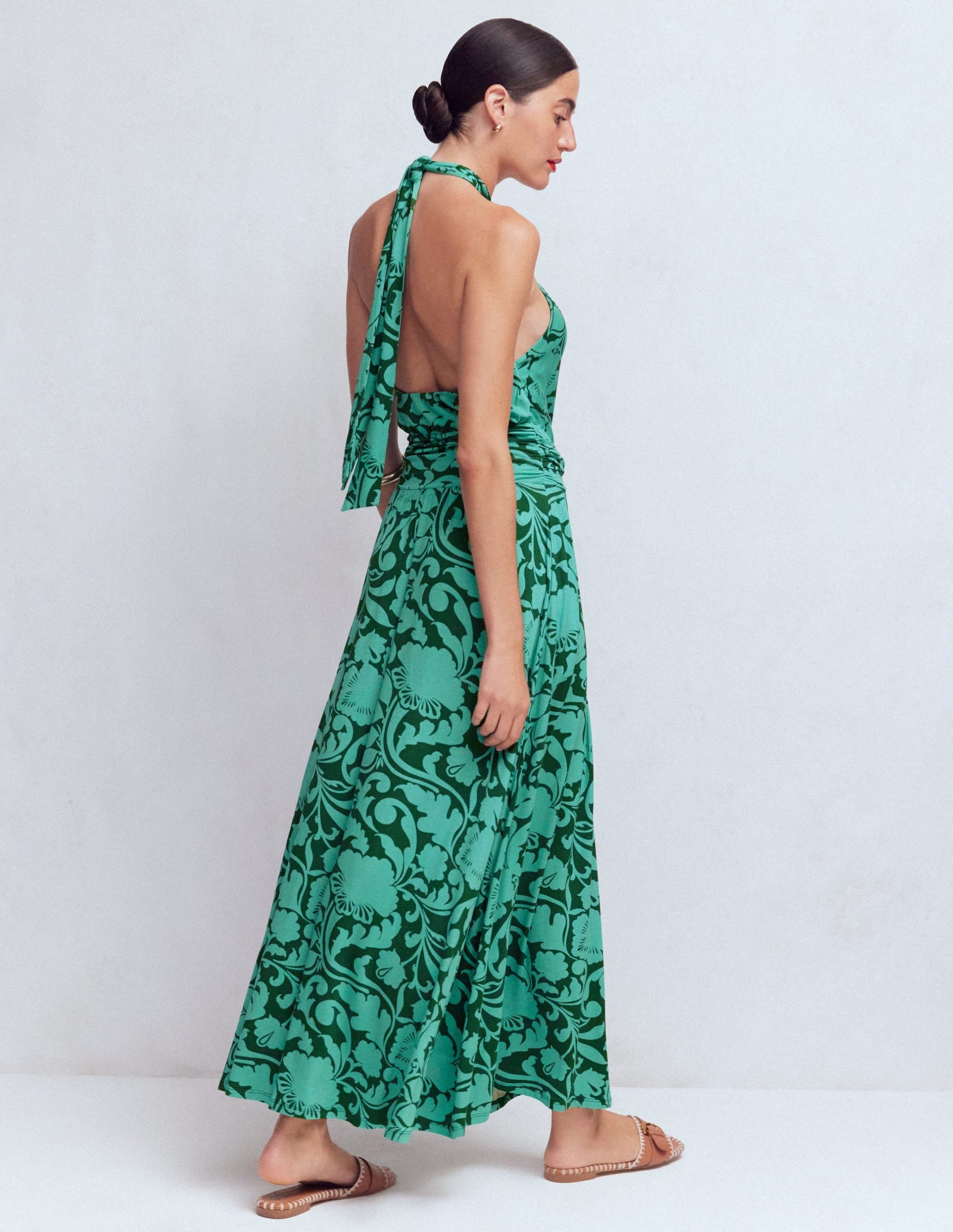 Sydney Twist Neck Jersey Dress-Green. Flourishing Meadow - Image 3