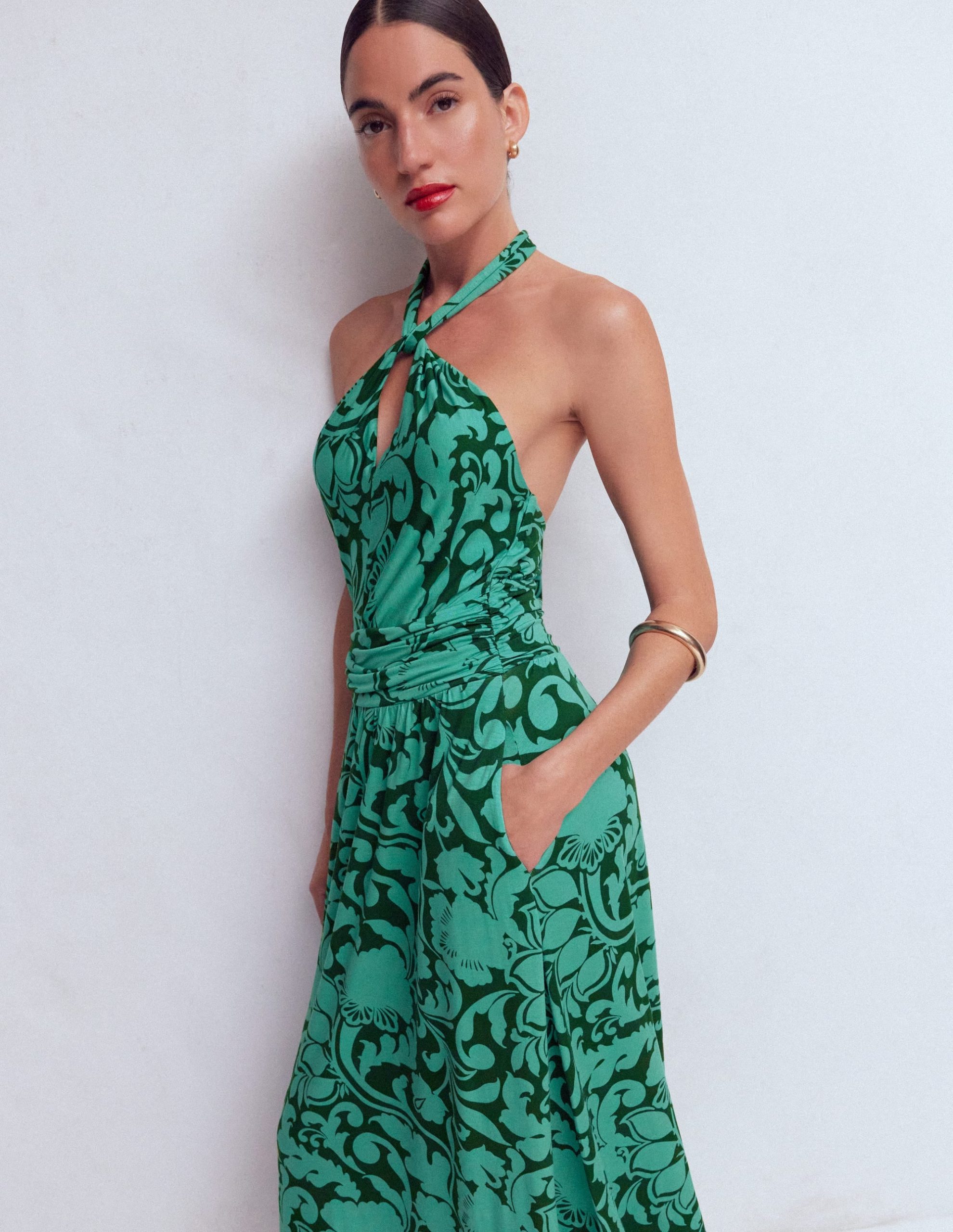 Sydney Twist Neck Jersey Dress-Green. Flourishing Meadow - Image 4