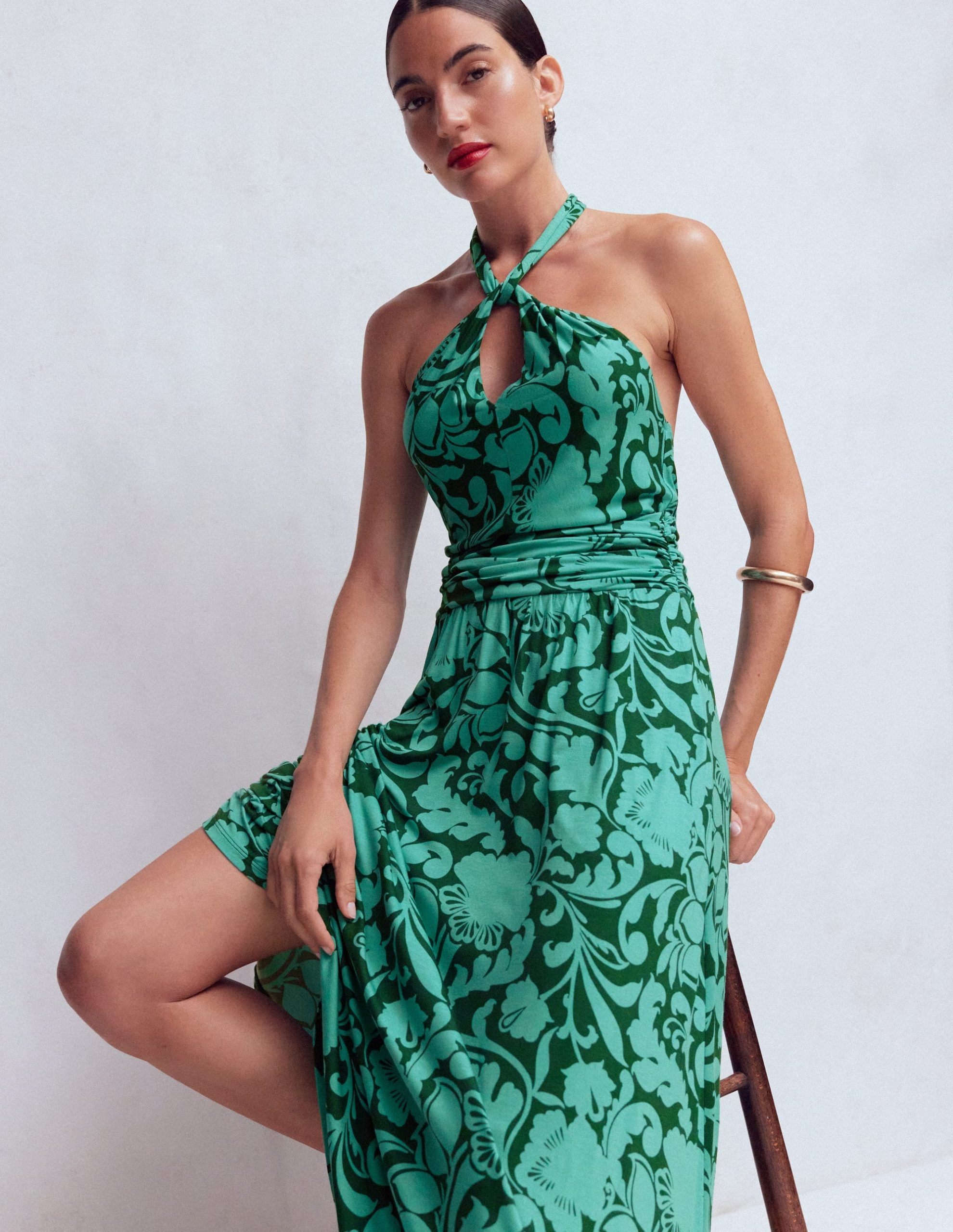 Sydney Twist Neck Jersey Dress-Green. Flourishing Meadow - Image 5