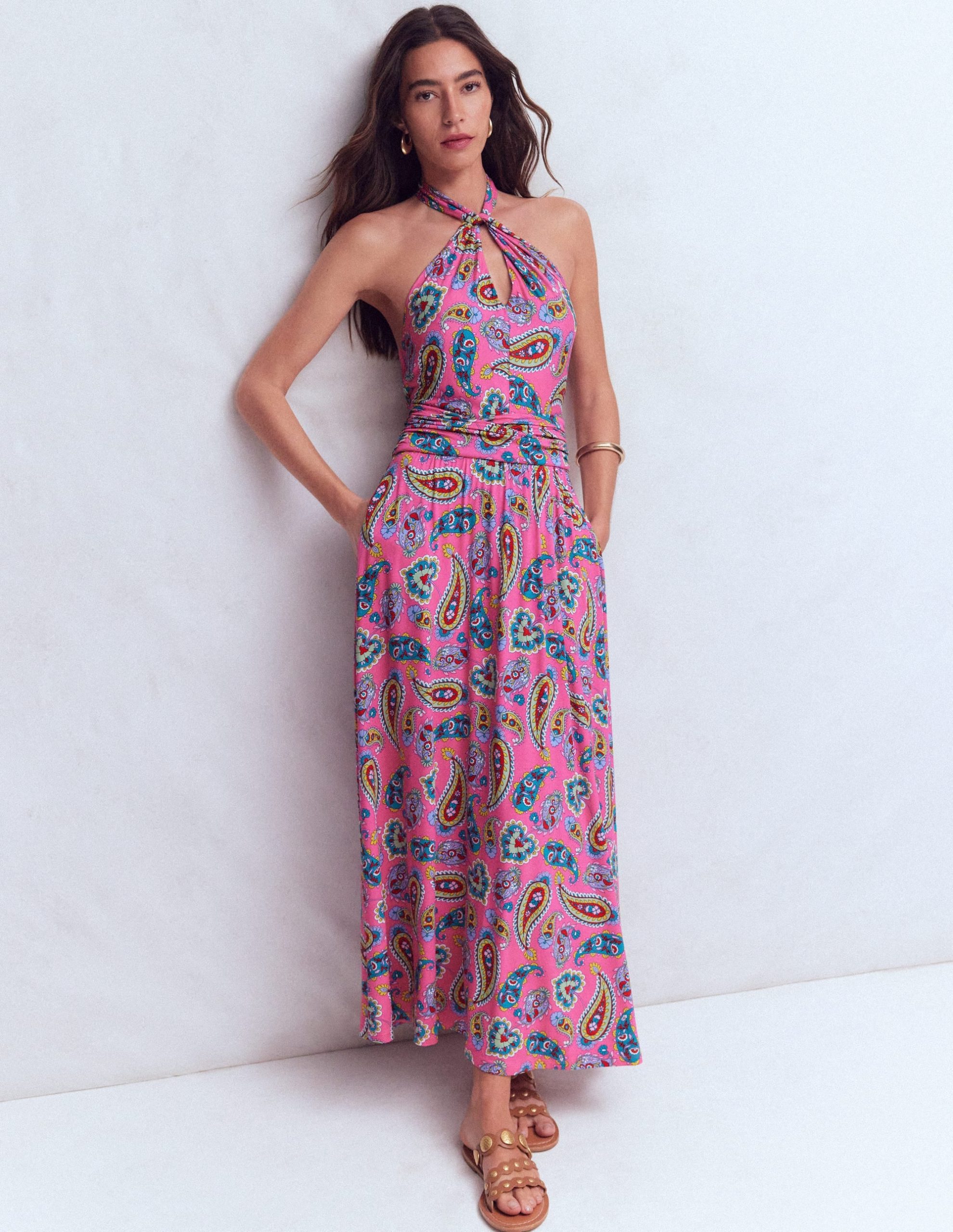 Sydney Twist Neck Jersey Dress-Brillant Pink. Radiant Paisley - Image 2