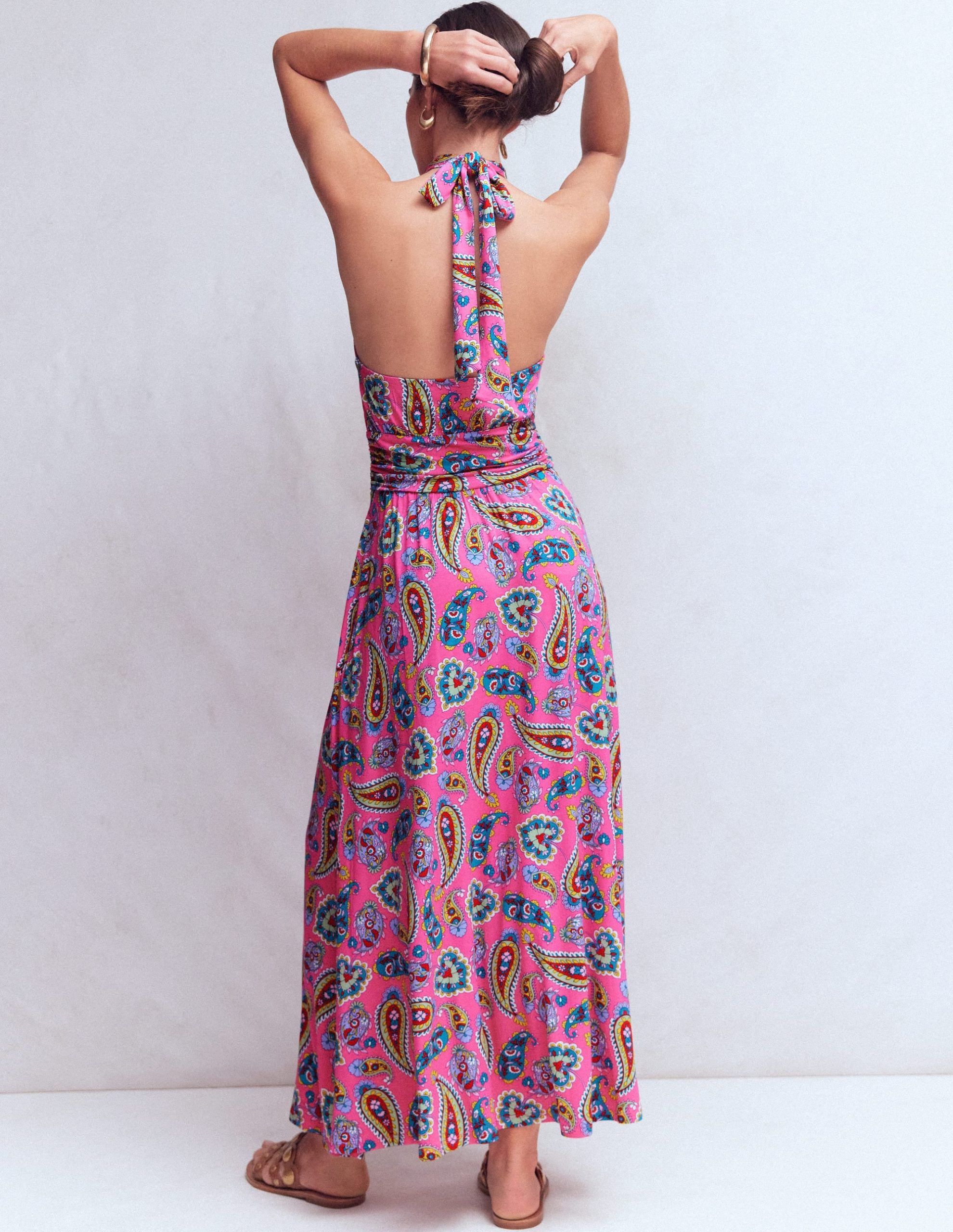 Sydney Twist Neck Jersey Dress-Brillant Pink. Radiant Paisley - Image 4