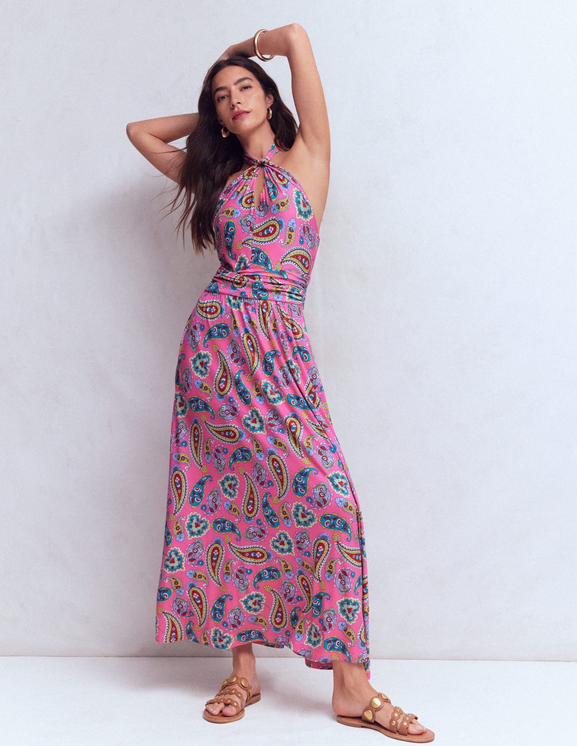 Sydney Twist Neck Jersey Dress-Brillant Pink. Radiant Paisley - Image 6
