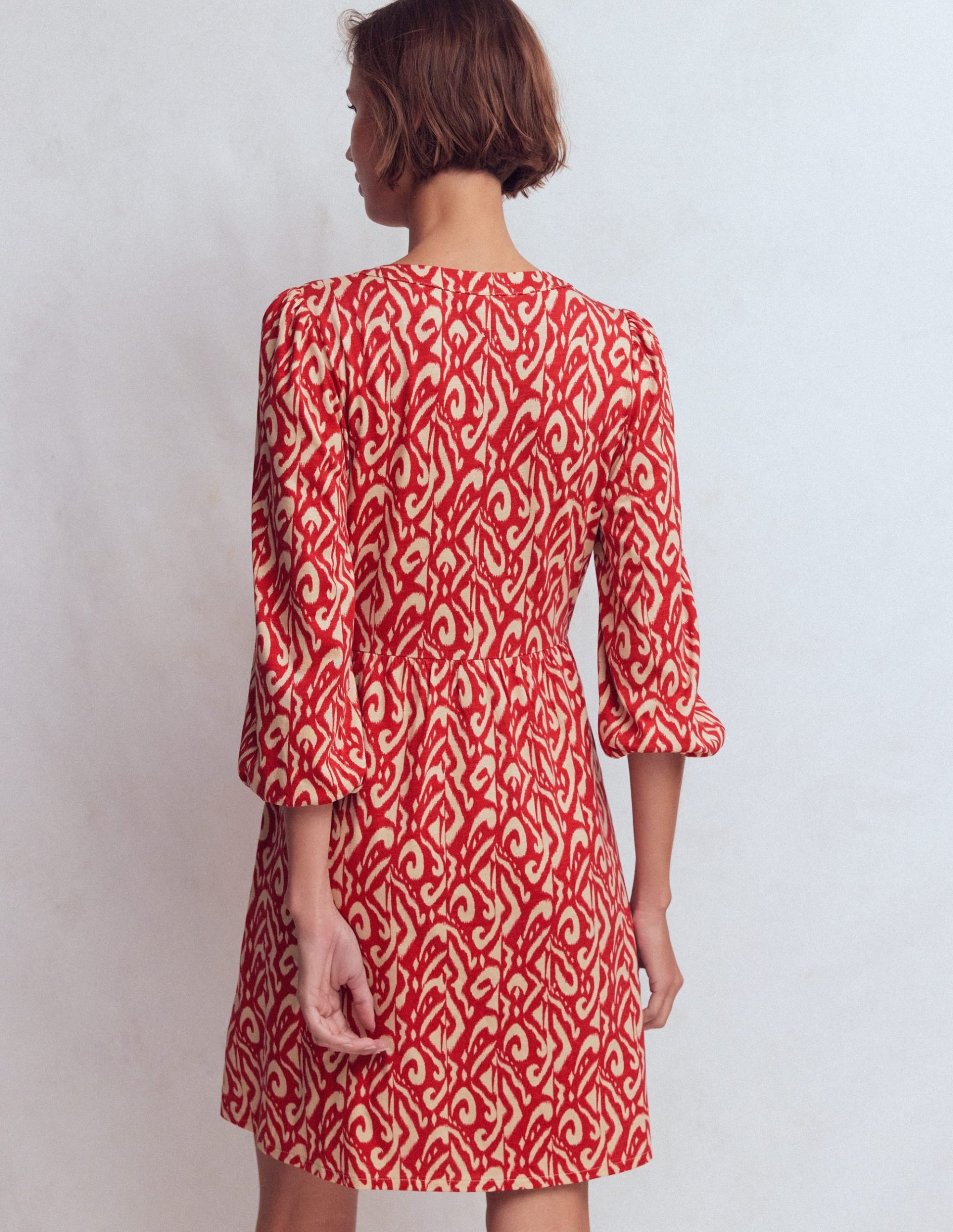 Cathy Notch Neck Jersey Dress-Merida Red. Ikat - Image 3