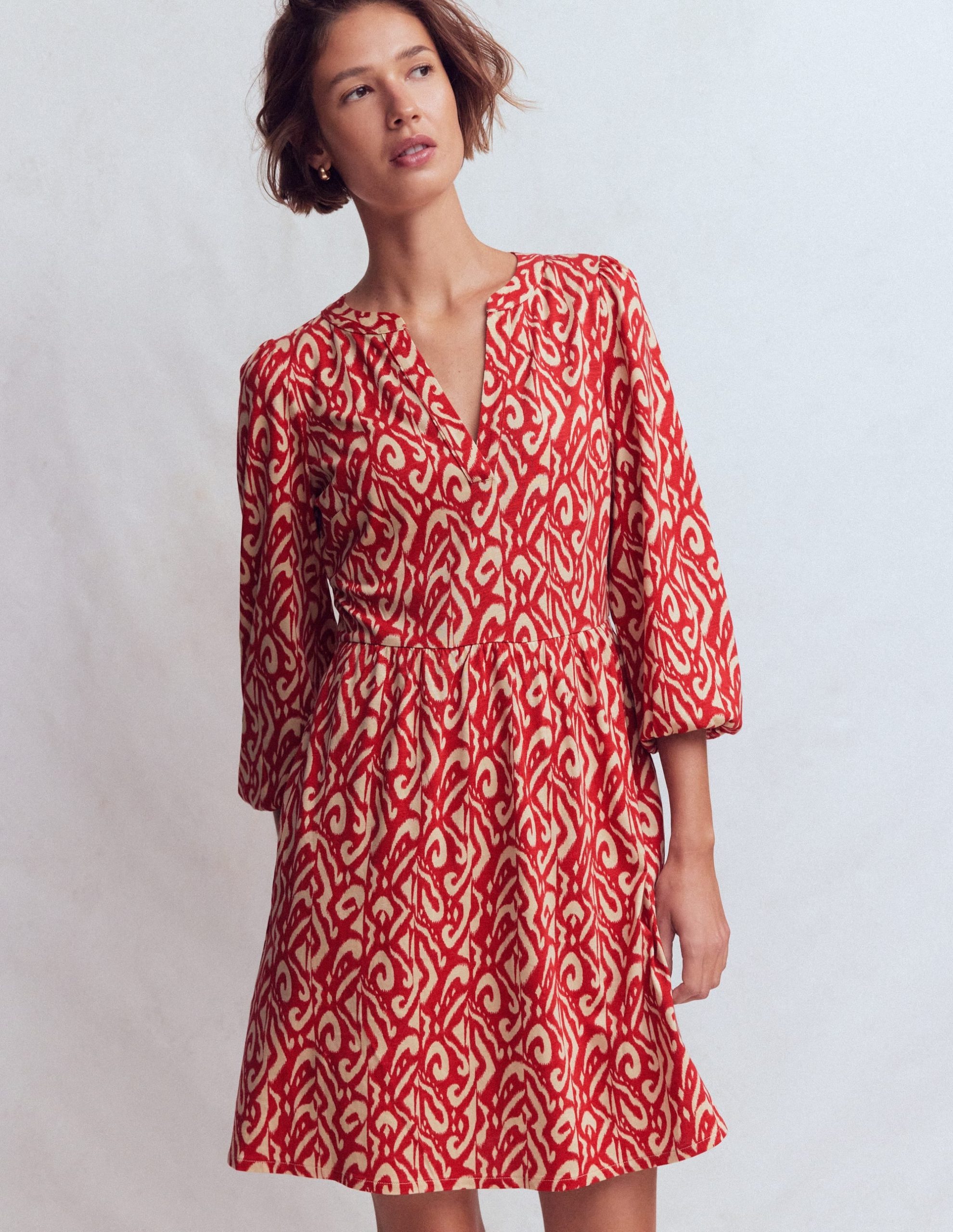 Cathy Notch Neck Jersey Dress-Merida Red. Ikat - Image 4