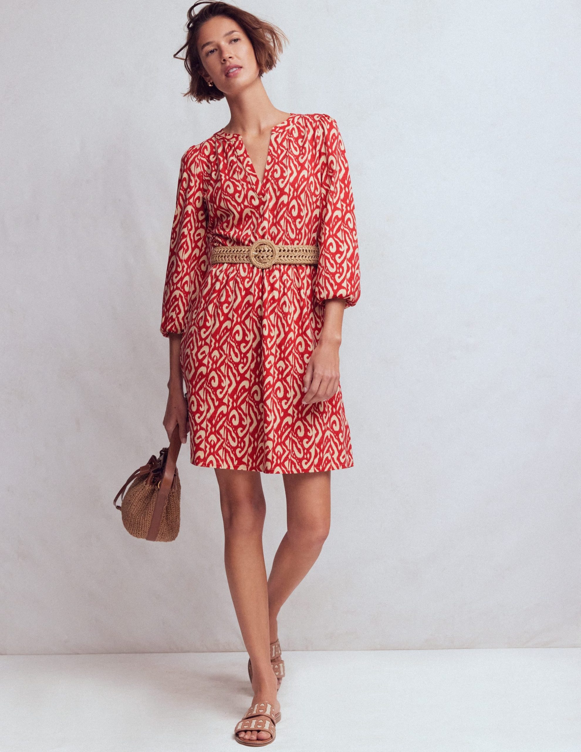 Cathy Notch Neck Jersey Dress-Merida Red. Ikat - Image 5