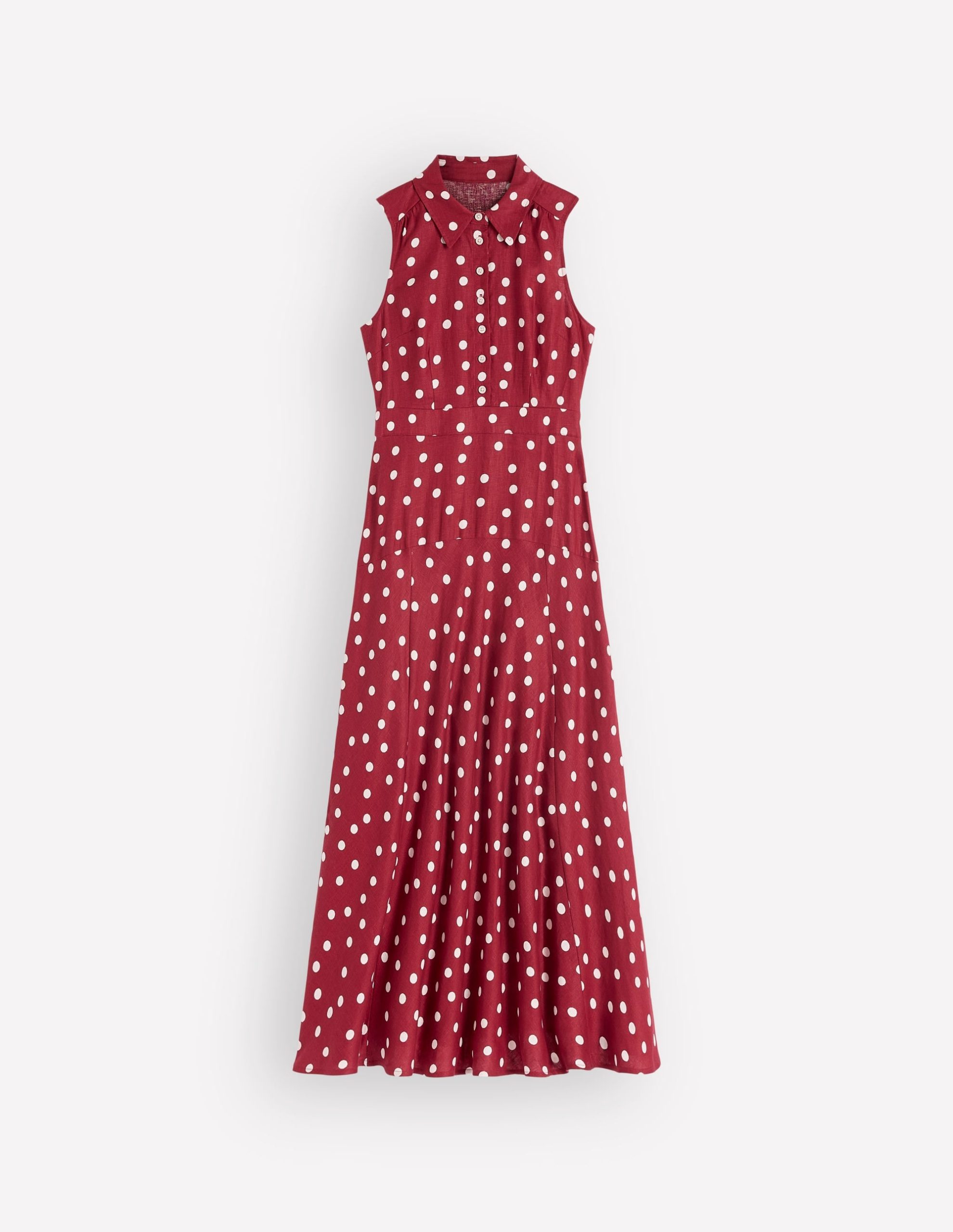 Erma Drop Waist Linen Dress-Red Painted Dot Spaced - Image 5