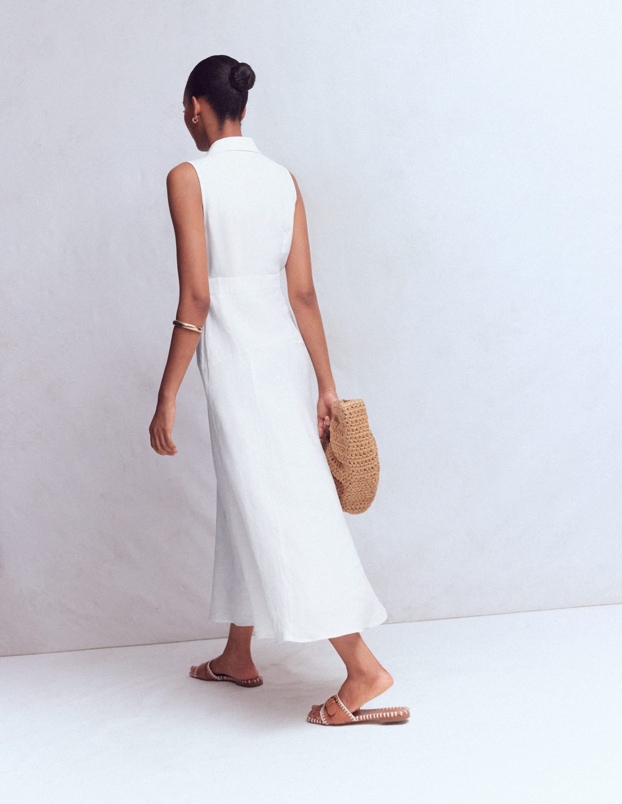 Erma Drop Waist Linen Dress-White - Image 4