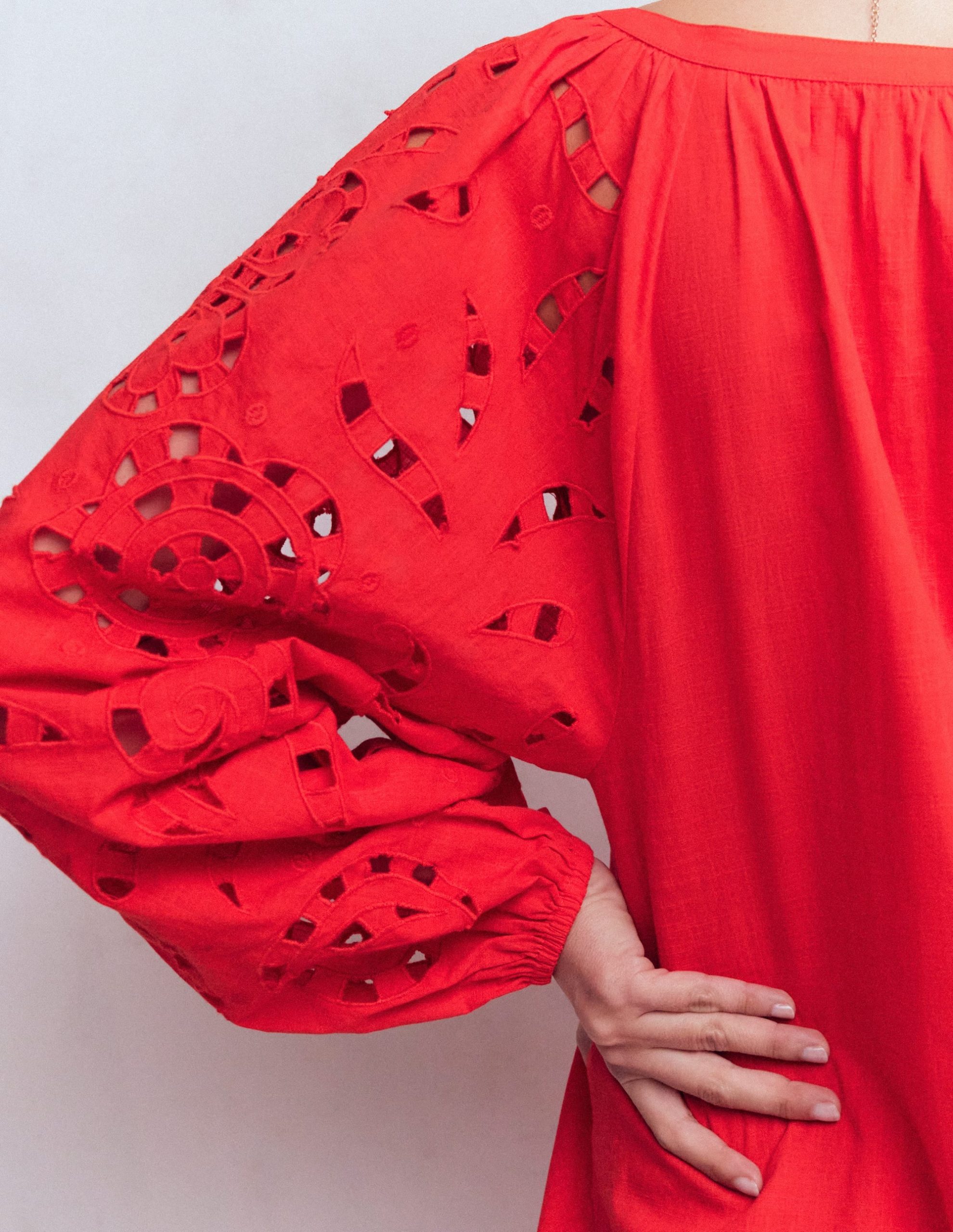 Embroidered Sleeve Kaftan-Red Embroidery - Image 2