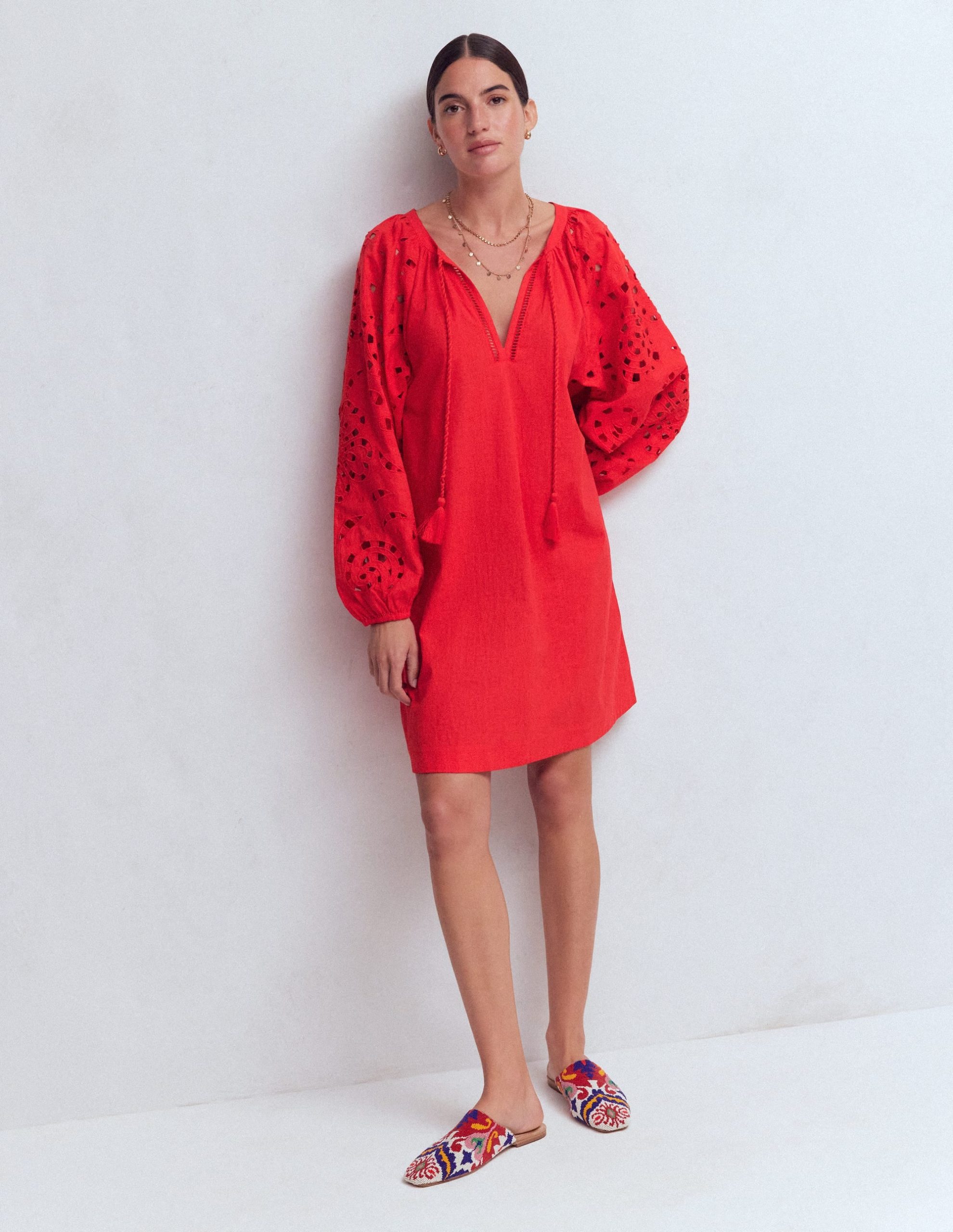 Embroidered Sleeve Kaftan-Red Embroidery - Image 4