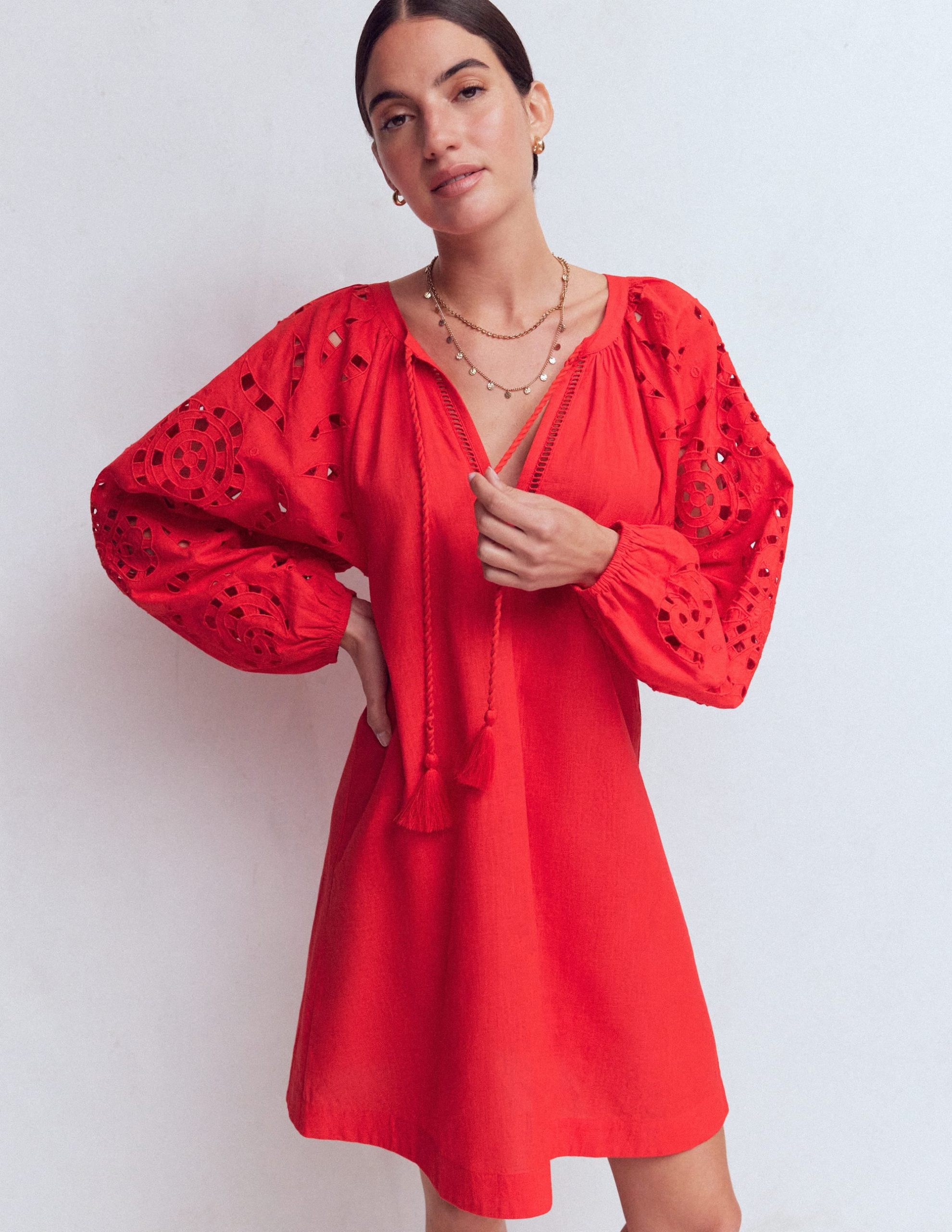 Embroidered Sleeve Kaftan-Red Embroidery - Image 5