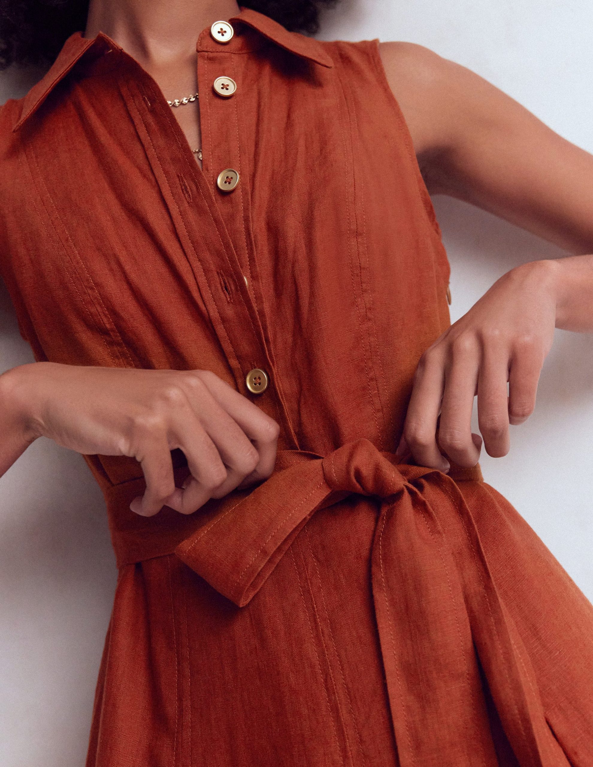 Belinda Linen Shirt Dress-Burnt Orange - Image 2