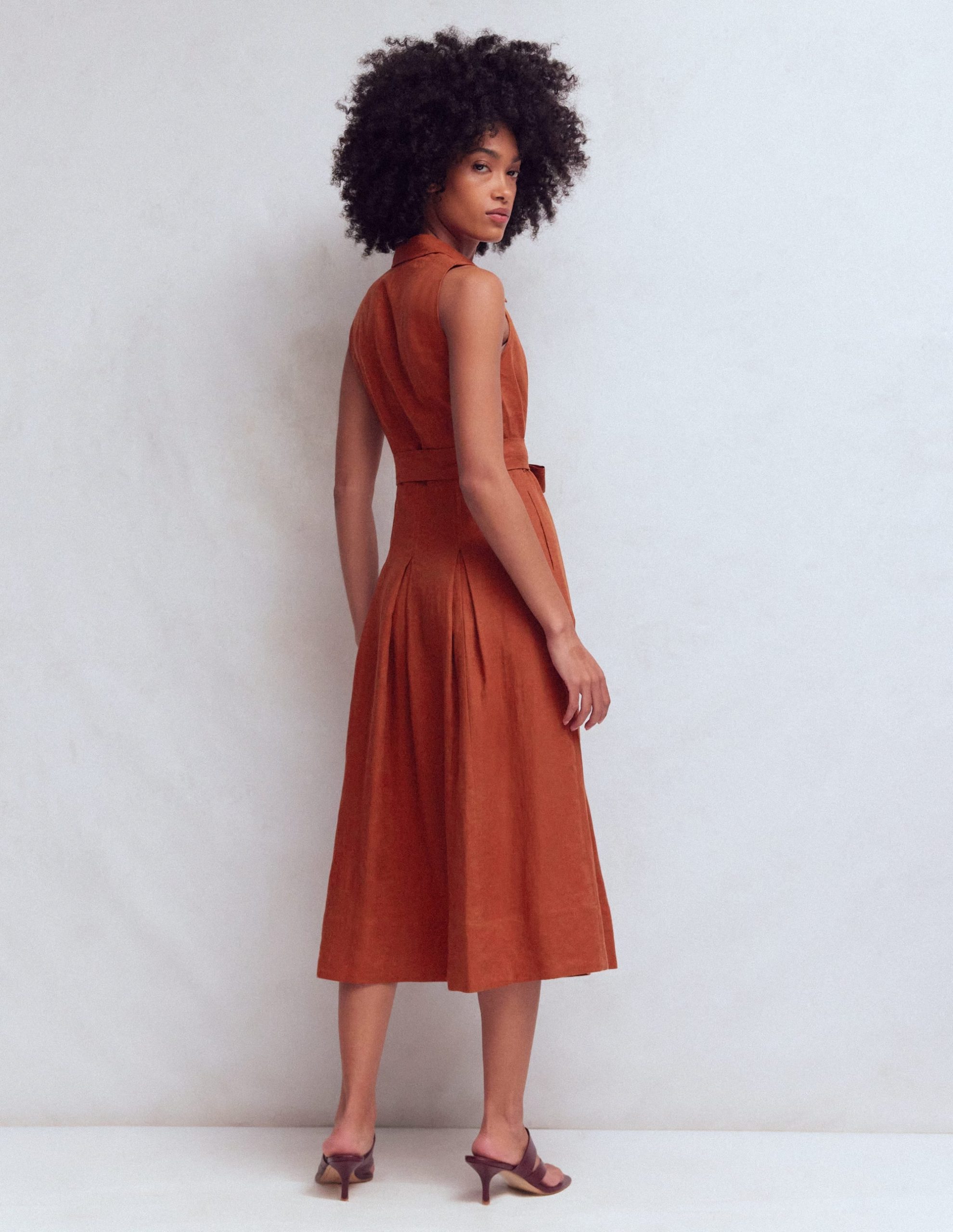 Belinda Linen Shirt Dress-Burnt Orange - Image 3