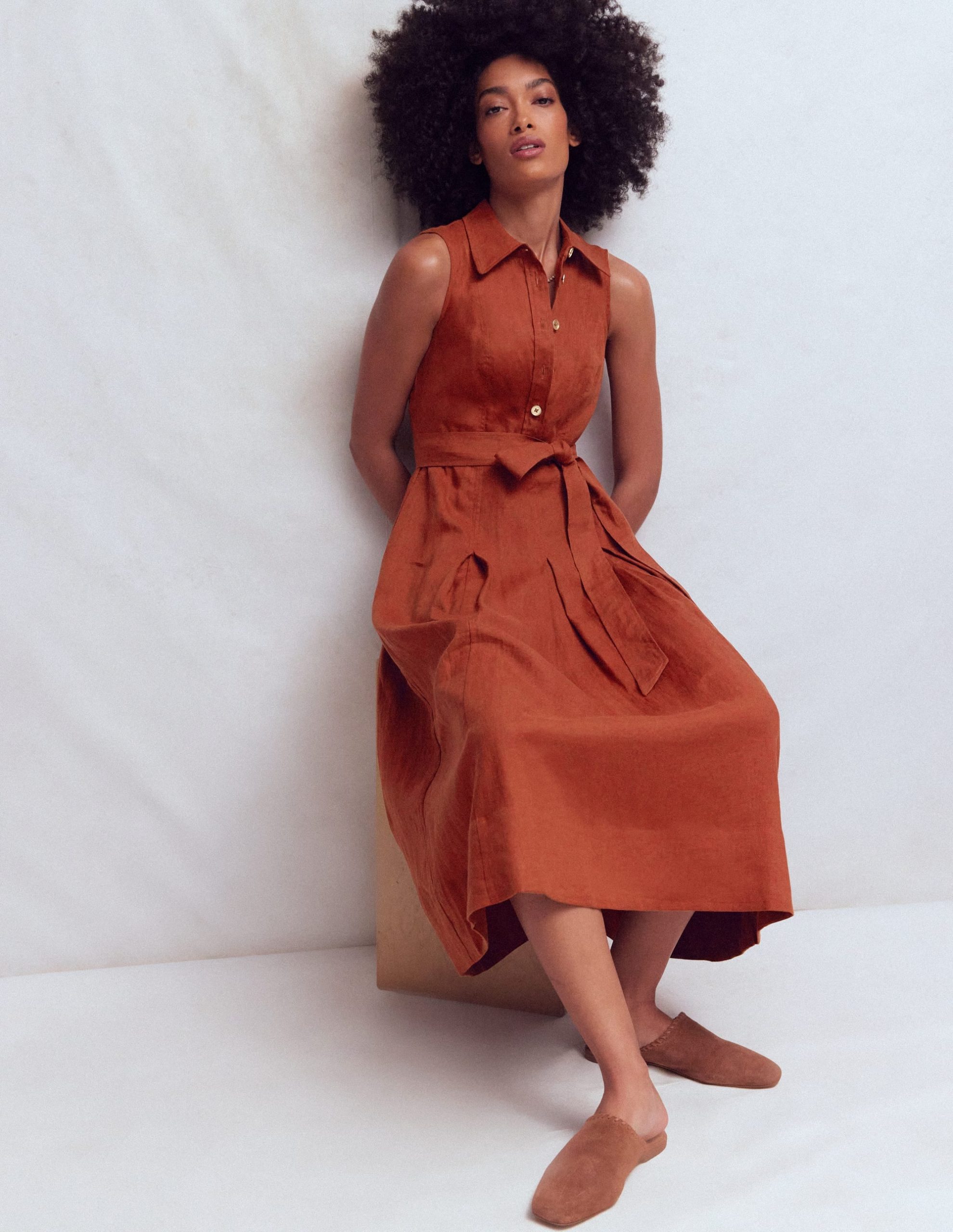 Belinda Linen Shirt Dress-Burnt Orange - Image 4