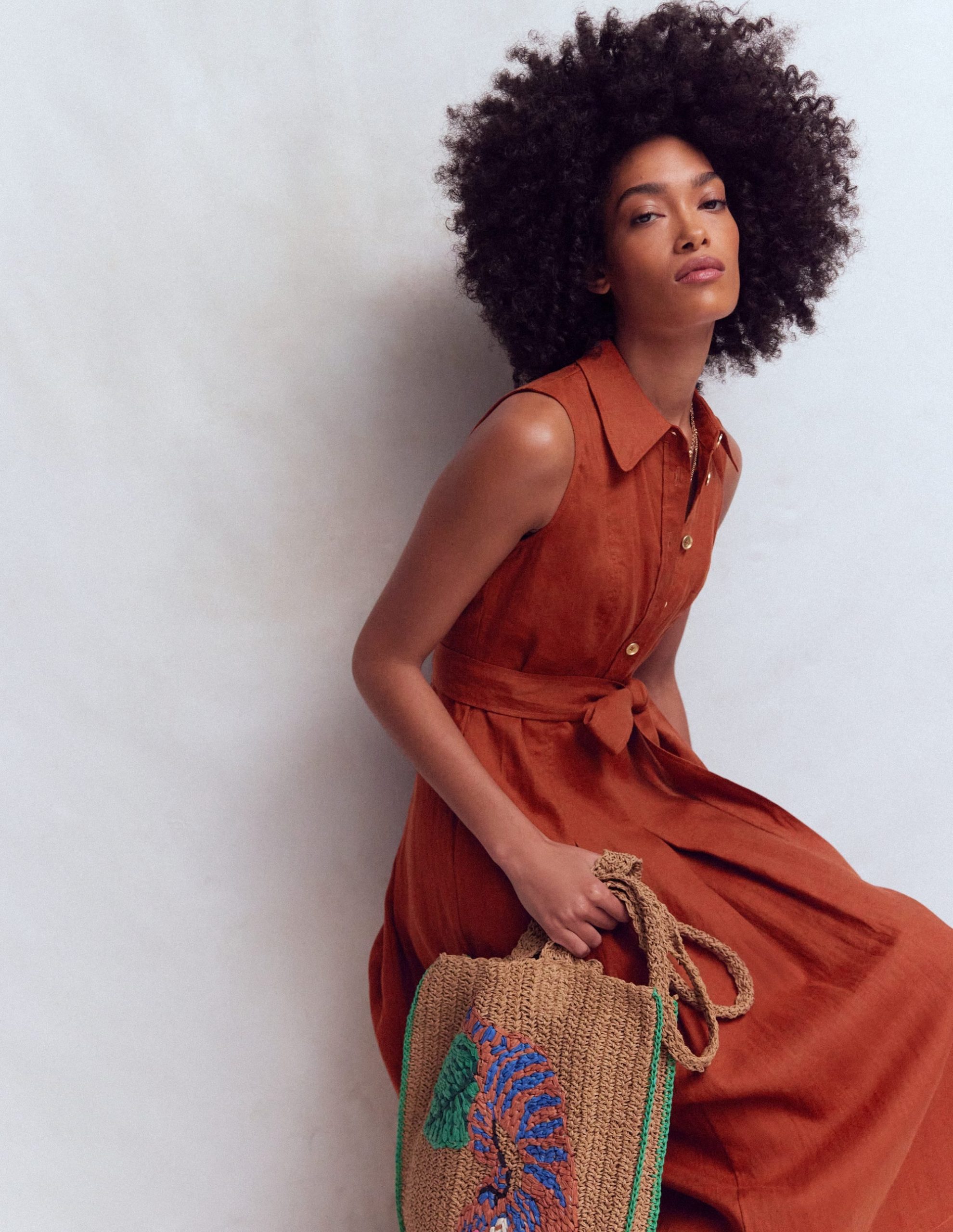 Belinda Linen Shirt Dress-Burnt Orange - Image 5
