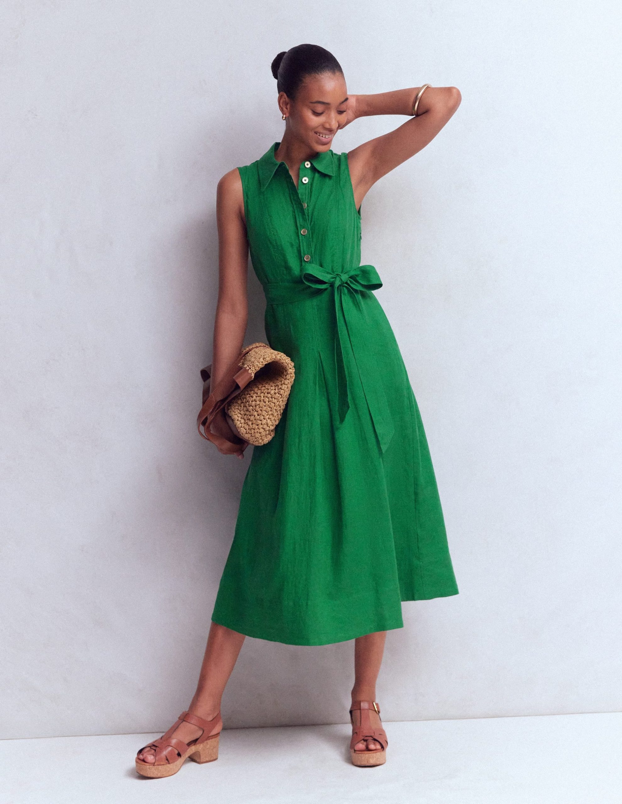 Belinda Linen Shirt Dress-Fresh Green